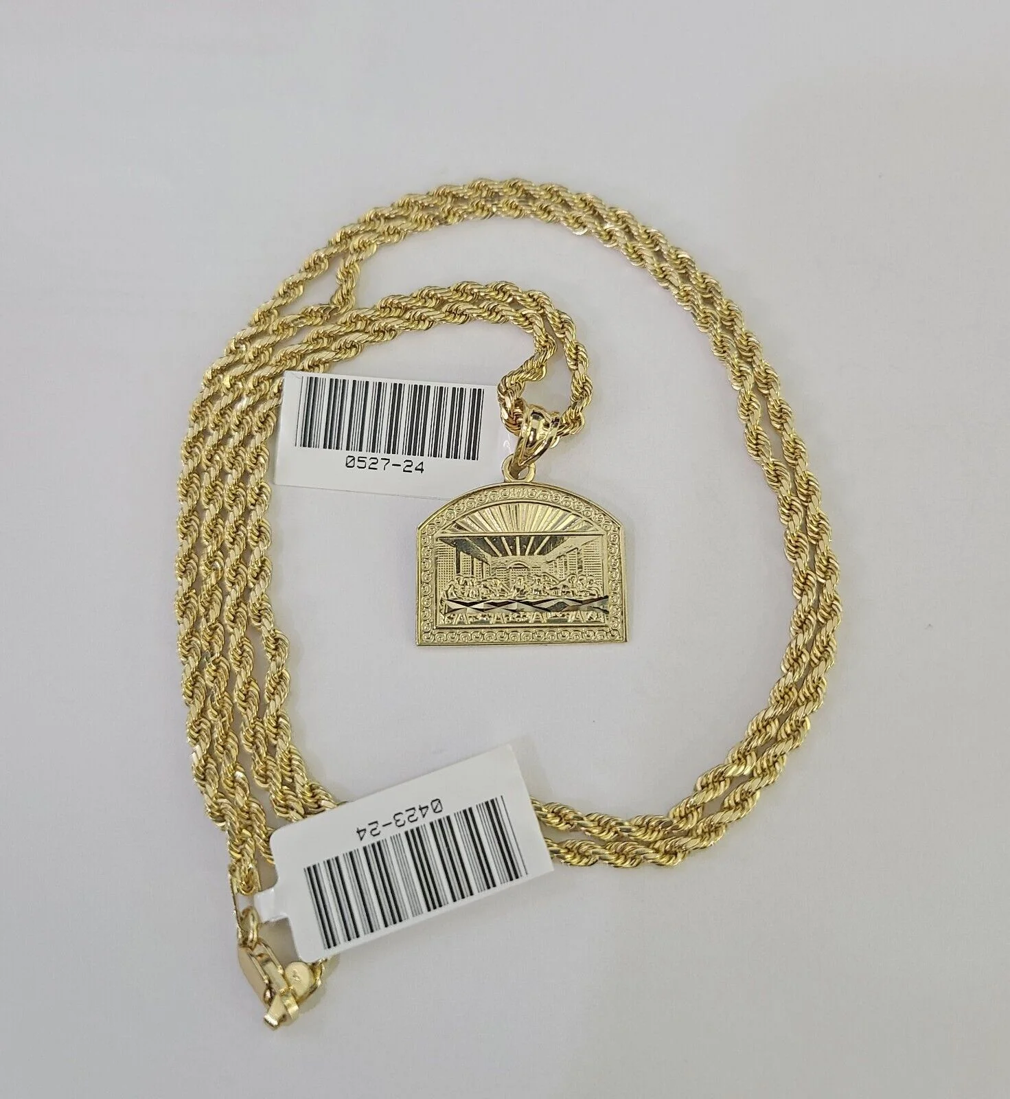 10k 2.5mm Rope Chain Last Supper Pendant 18"-30" Yellow Gold Set Charm Necklace - Image 4