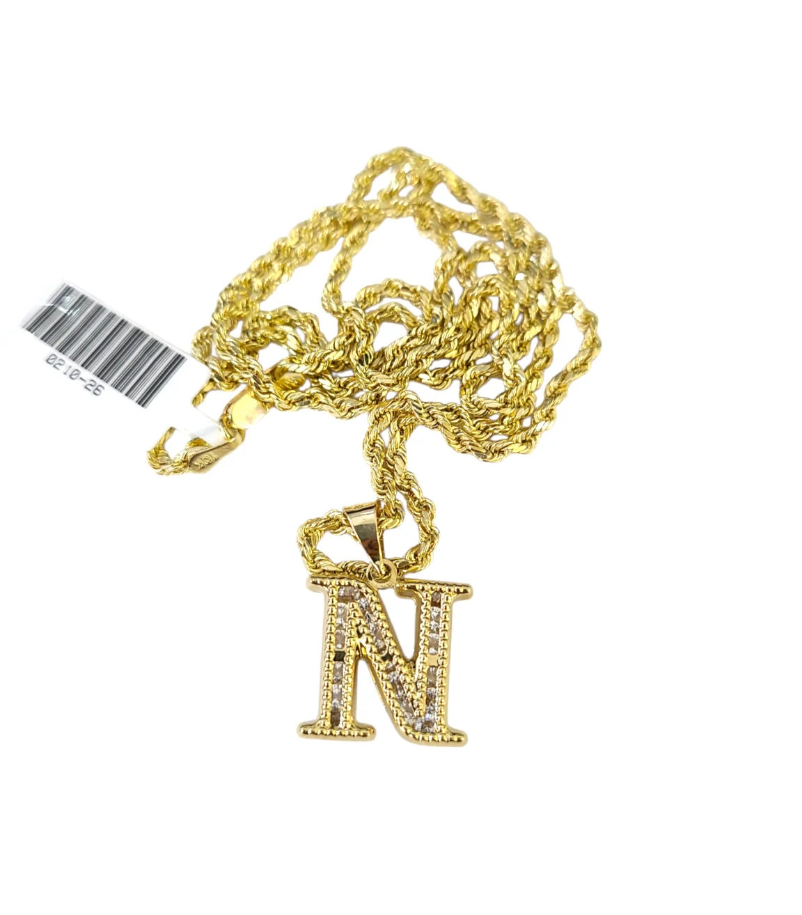 10k 2.5mm Rope Chain N Initial Alphabet Pendant 16"-28" Gold Set Charm Necklace - Image 7