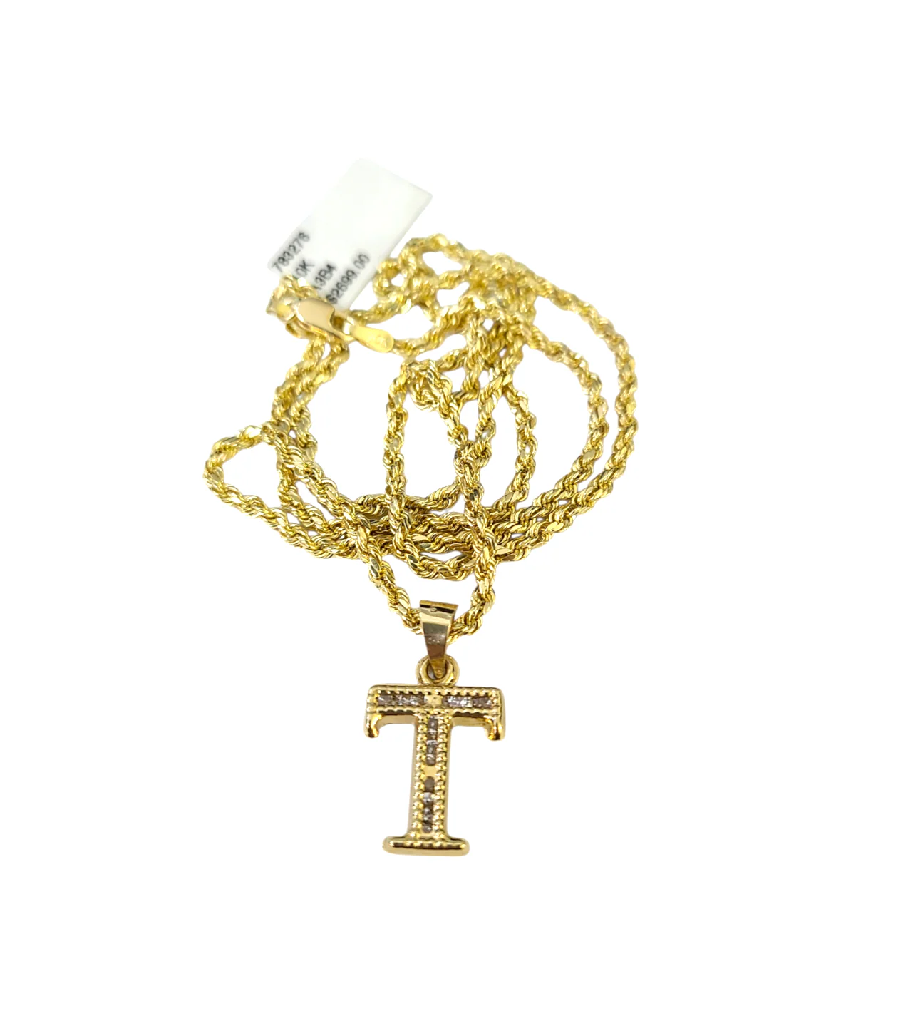 10k 2.5mm Rope Chain T Initial Alphabet Pendant 16"-28" Gold Set Charm Necklace - Image 4