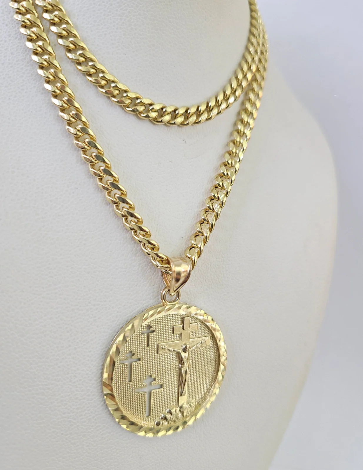 10k Cross Medallion Charm Miami Cuban Chain Pendant 5mm 18"28" Necklace Gold - Image 2