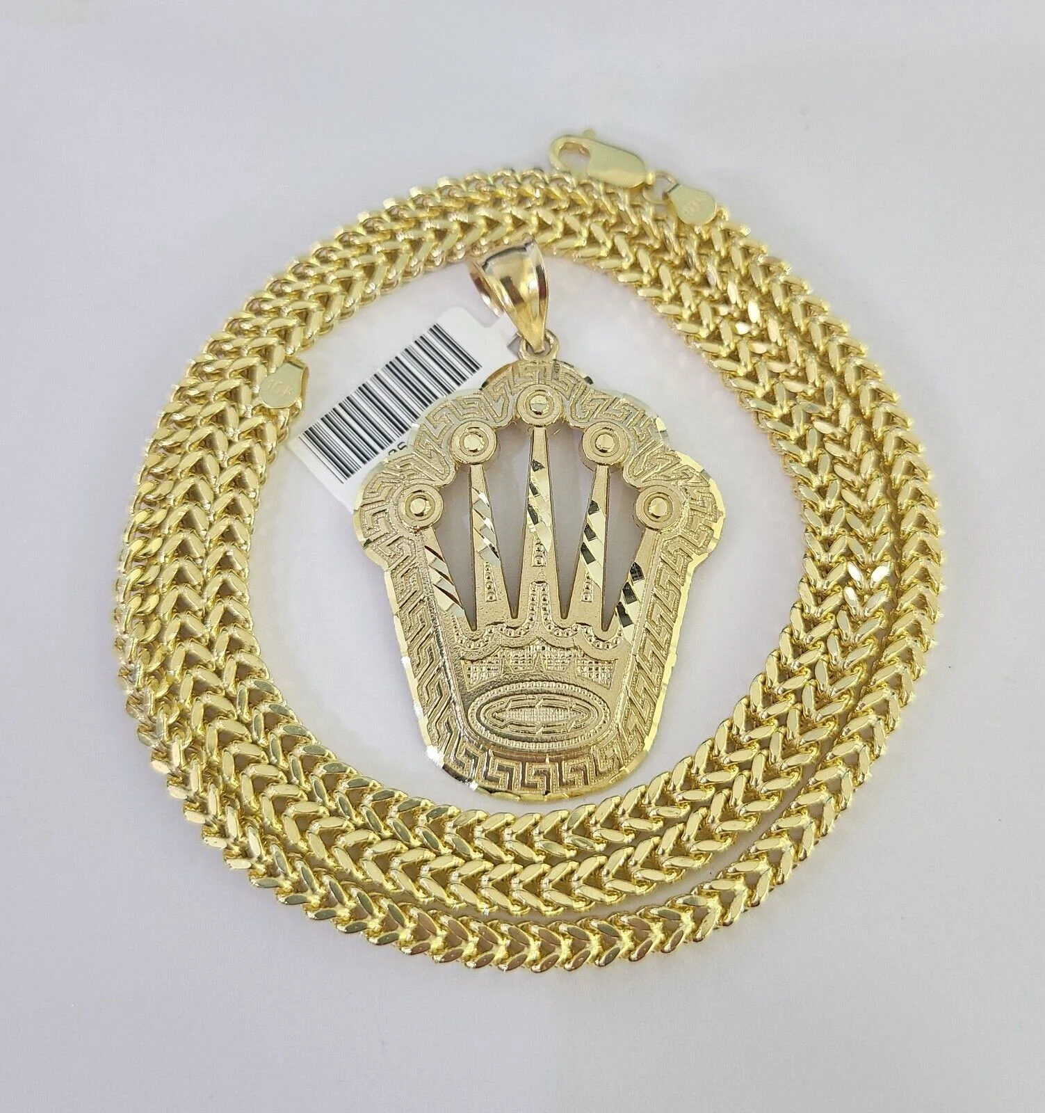 10K Franco Chain Crown Pendant Charm Necklace 20"-28" 4mm Gold SET Yellow - Image 3