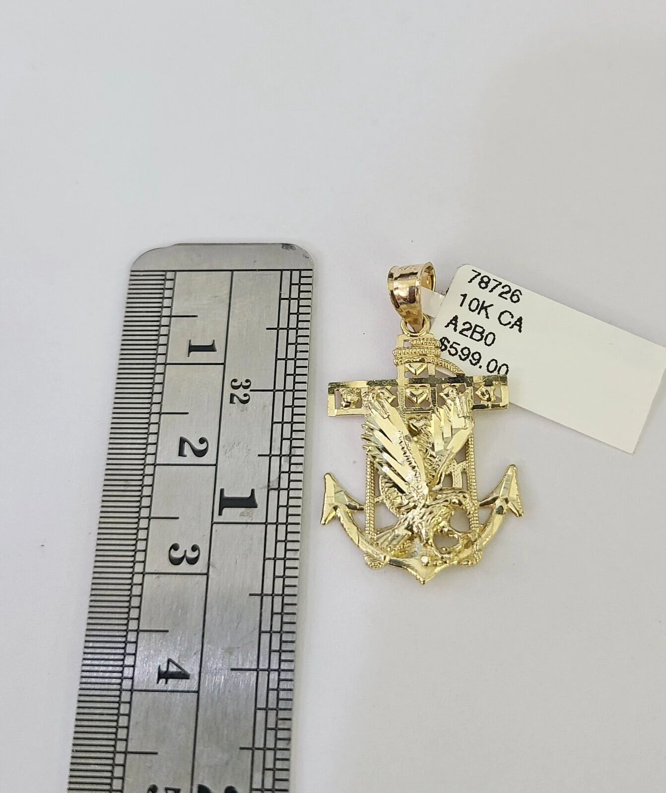 10K Franco Chain Eagle Anchor Pendant Charm Necklace 16"-24" 2mm Gold SET Yellow - Image 4