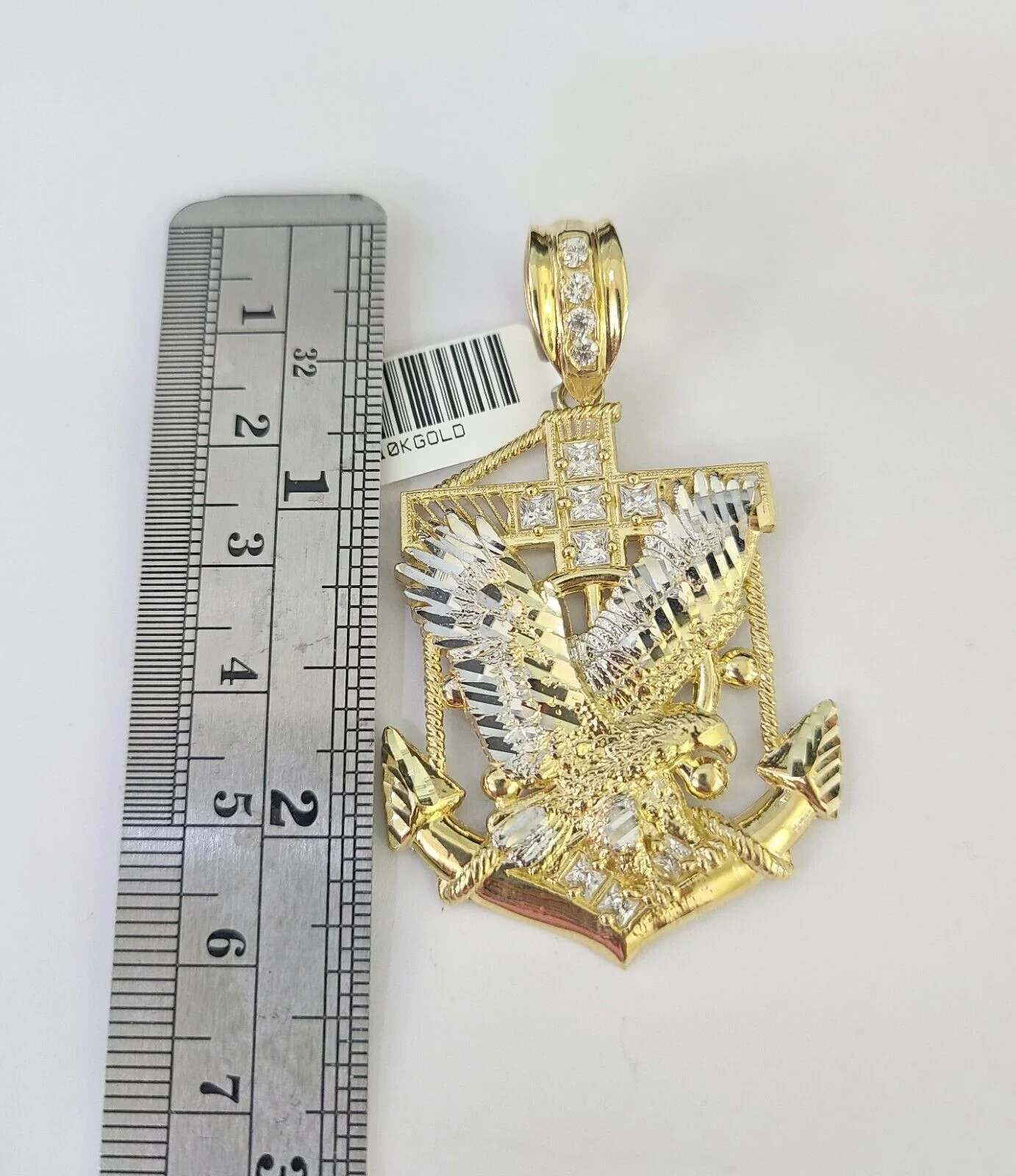 10K Franco Chain Eagle Anchor Pendant Charm Necklace 20"-28" 4mm Yellow Gold SET - Image 2