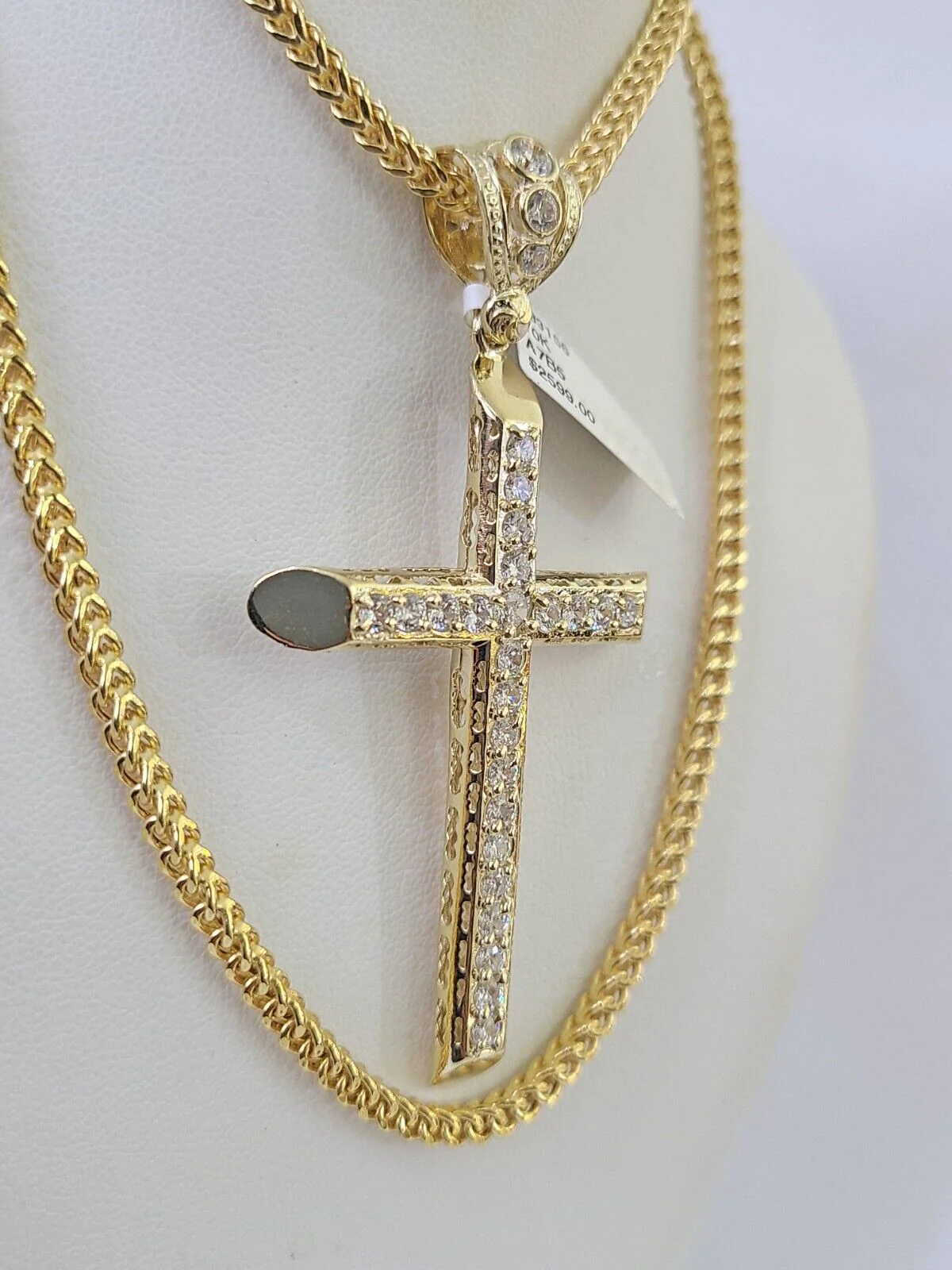 10K Franco Chain Jesus Cross Pendant Charm Necklace 20"-26" 3mm Gold - Image 3