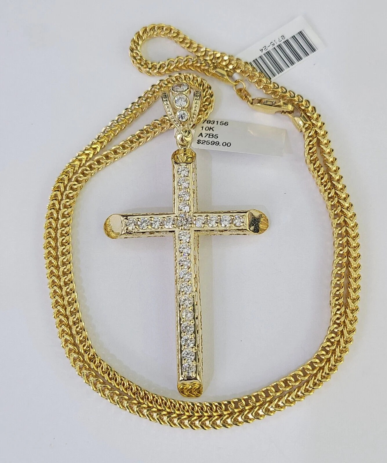 10K Franco Chain Jesus Cross Pendant Charm Necklace 20"-26" 3mm Gold - Image 7