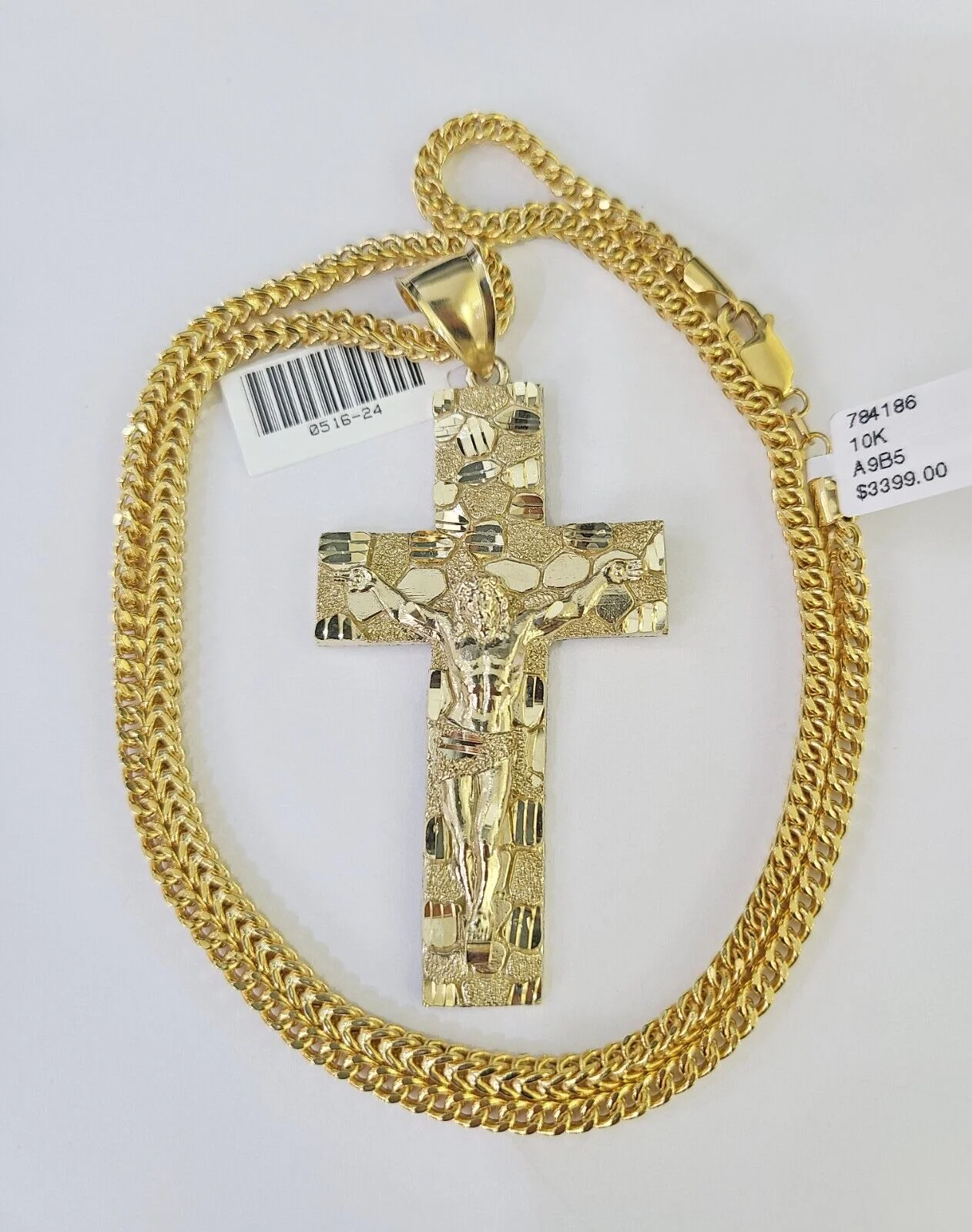 10K Franco Chain Jesus Crucifix Cross Pendant Charm Necklace 20"-26" 3mm Gold - Image 2