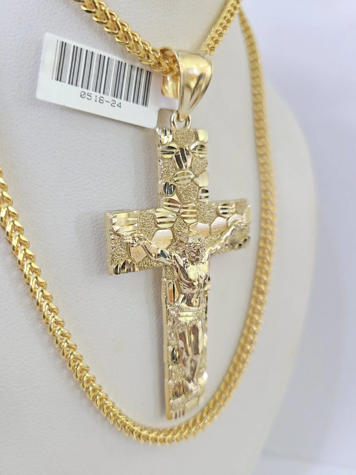 10K Franco Chain Jesus Crucifix Cross Pendant Charm Necklace 20"-26" 3mm Gold - Image 3