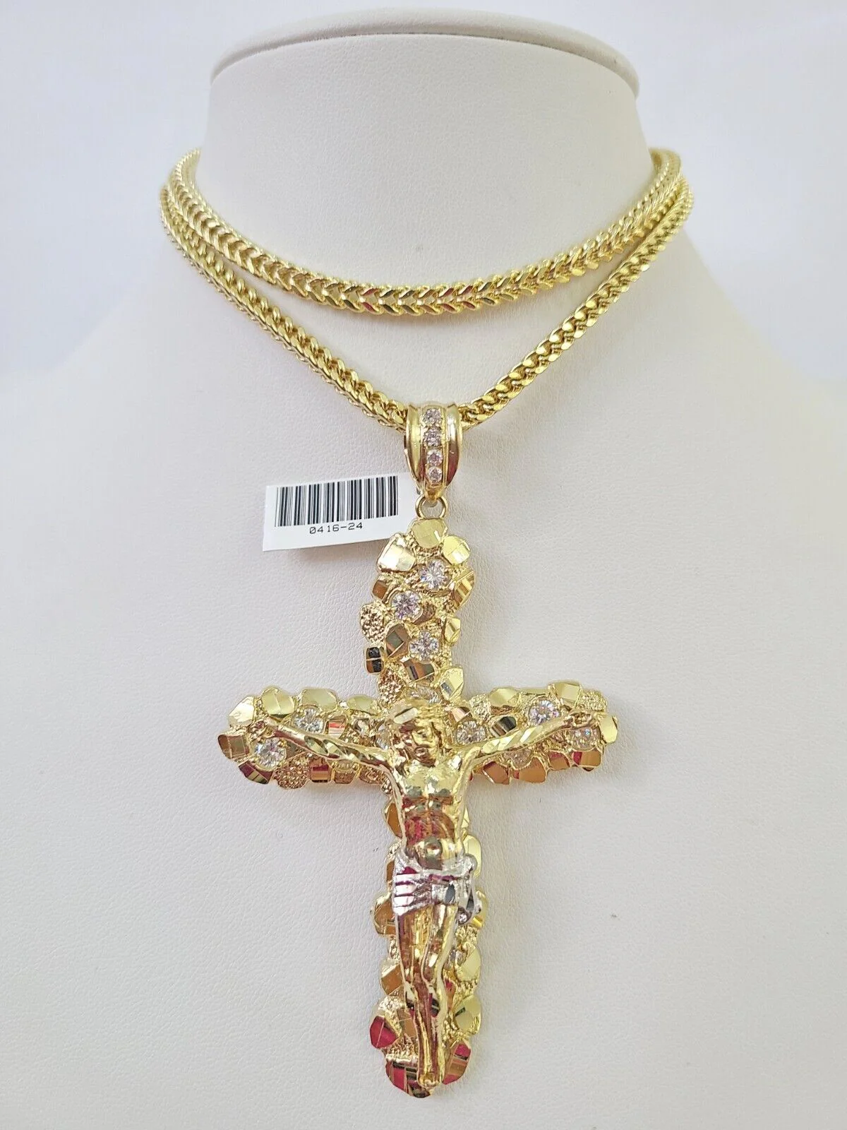 10K Franco Chain Jesus Crucifix Cross Pendant Charm Necklace 20"-28" 4mm Gold - Image 6
