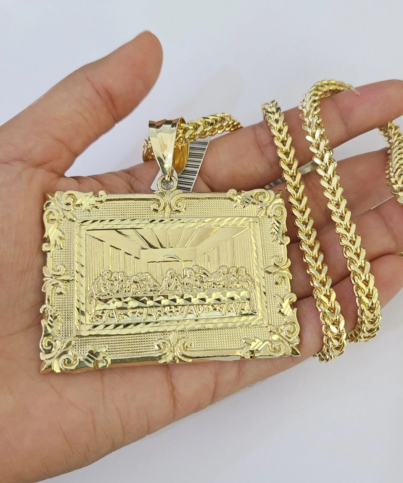10K Franco Chain Last Supper Pendant Charm Necklace 20"-26" 5mm Yellow Gold SET - Image 4