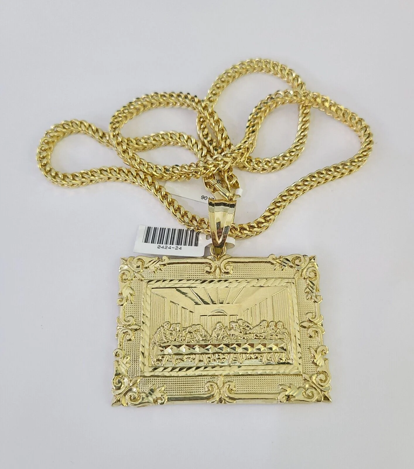 10K Franco Chain Last Supper Pendant Charm Necklace 20"-26" 5mm Yellow Gold SET - Image 5