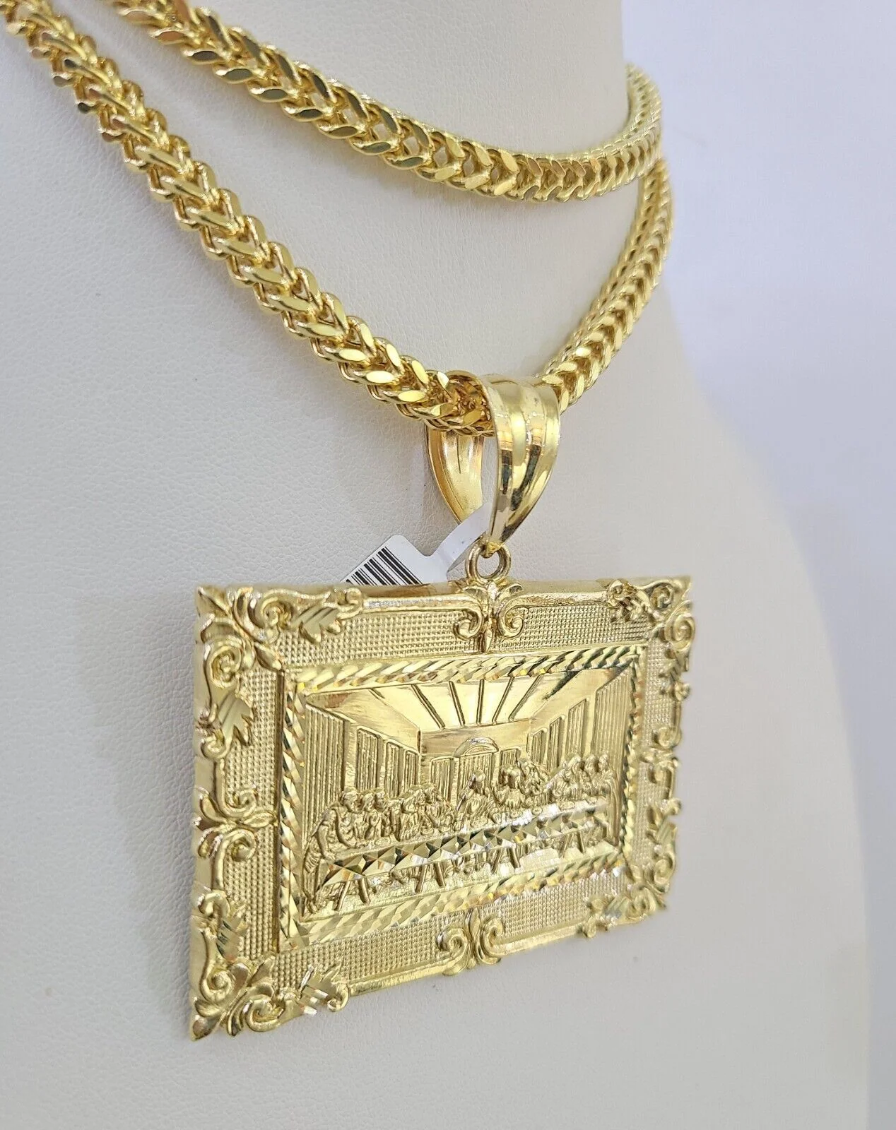 10K Franco Chain Last Supper Pendant Charm Necklace 20"-26" 5mm Yellow Gold SET - Image 6