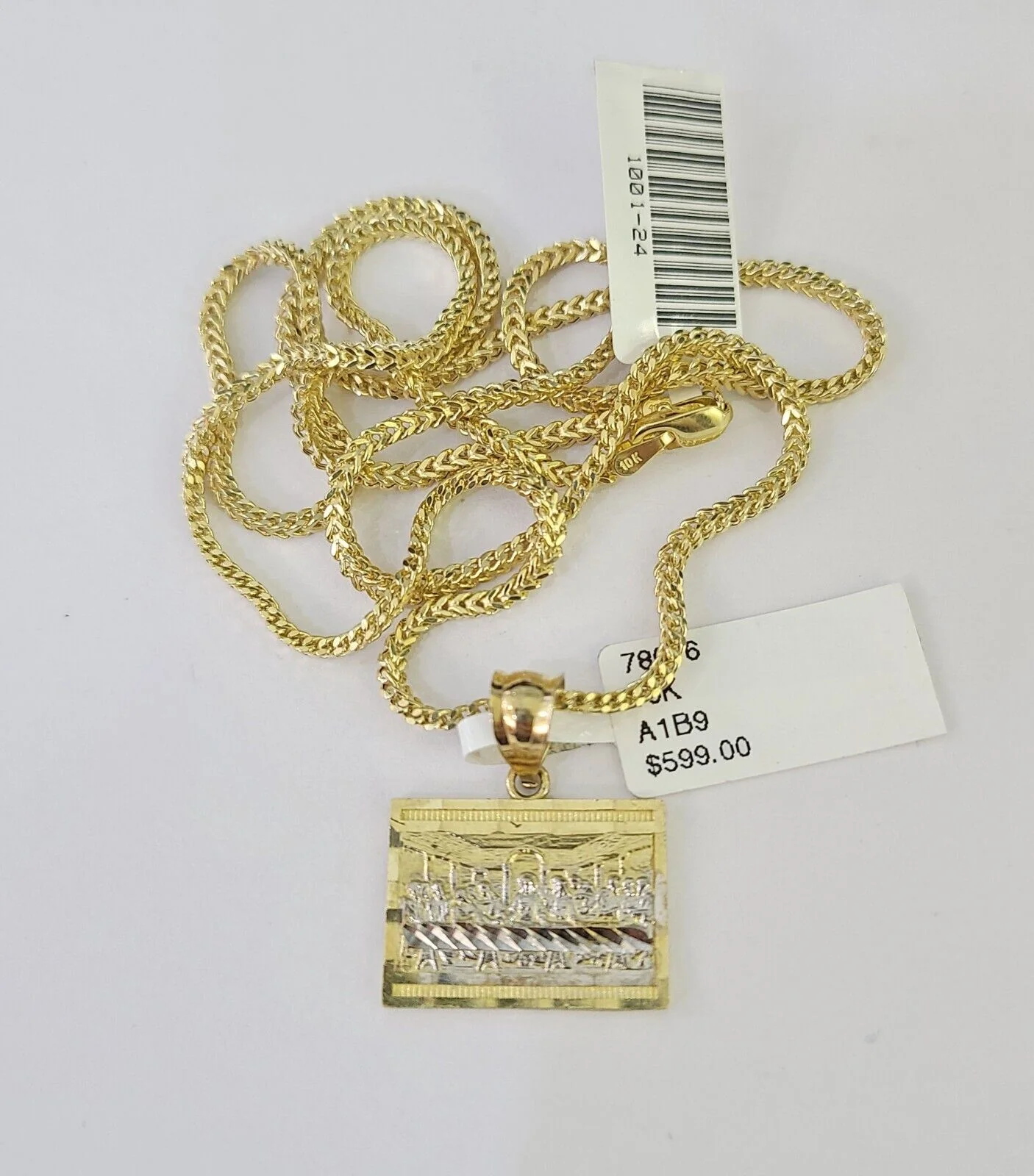 10K Franco Chain Last Supper Pendant Charm Necklace 16"-24" 2mm Gold SET - Image 4