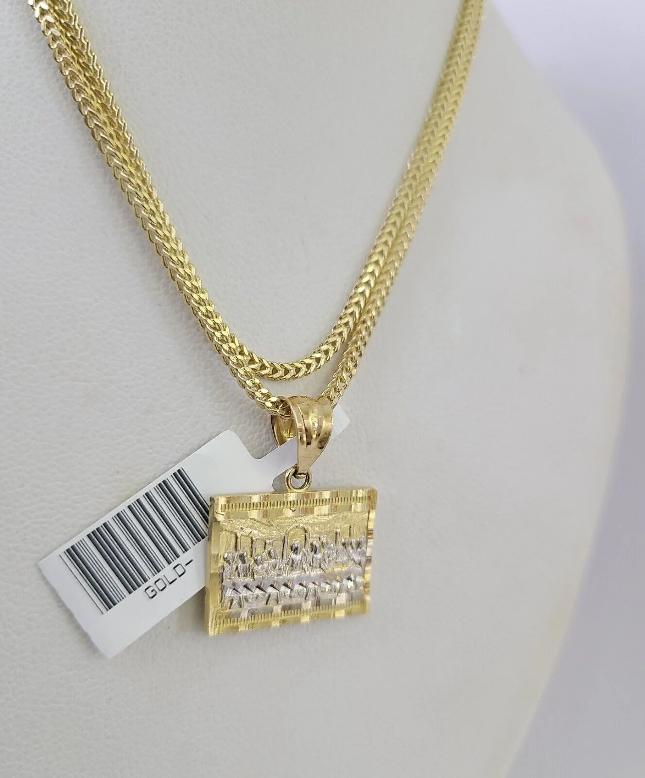 10K Franco Chain Last Supper Pendant Charm Necklace 16"-24" 2mm Gold SET - Image 5