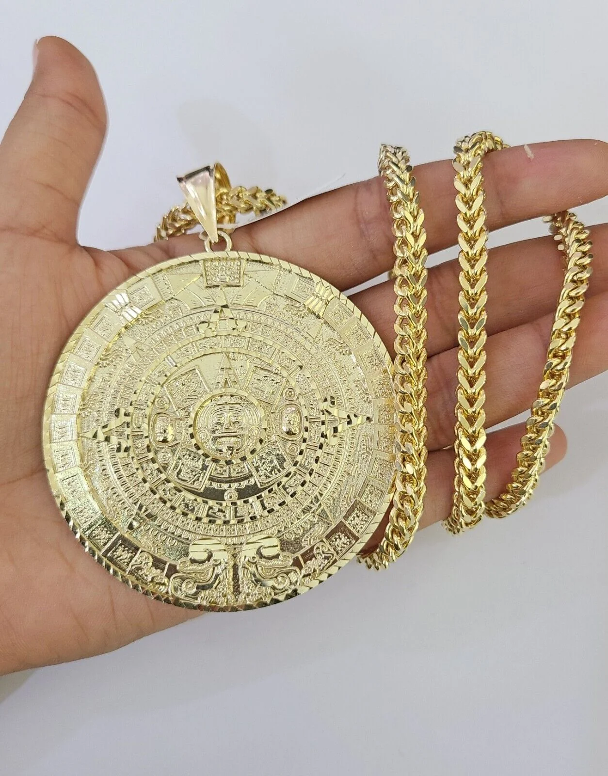 Real 10K Yellow Gold Mayan Calendar Pendant Charm For Men's 10kt - Image 4