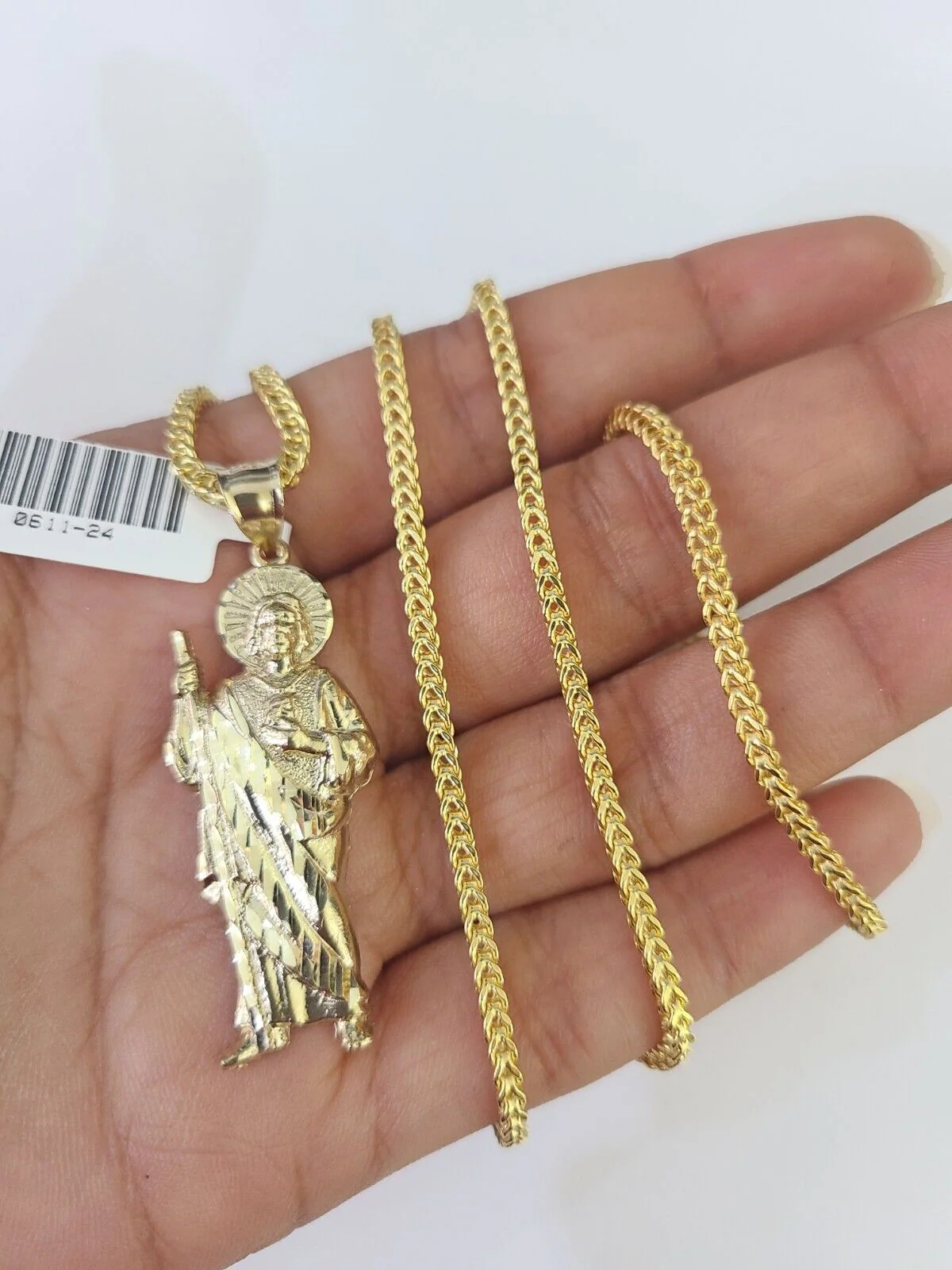 10K Franco Chain Saint Jude Pendant Charm Necklace 20"-26" 2.5mm Yellow Gold - Image 2