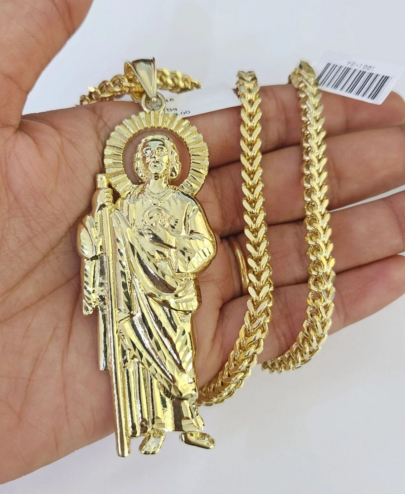 10K Franco Chain Saint Jude Pendant Charm Necklace 20"-26" 5mm Gold SET Yellow - Image 2