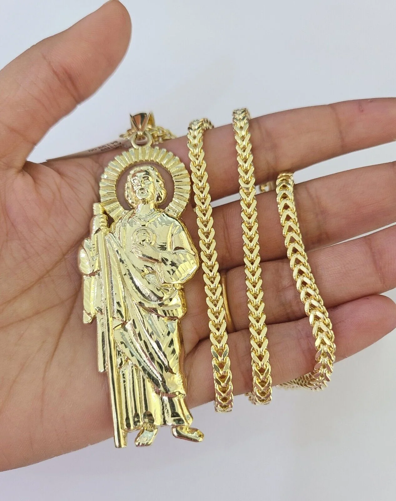 10K Franco Chain Saint Jude Pendant Charm Necklace 20"-28" 4mm Gold SET Yellow - Image 2