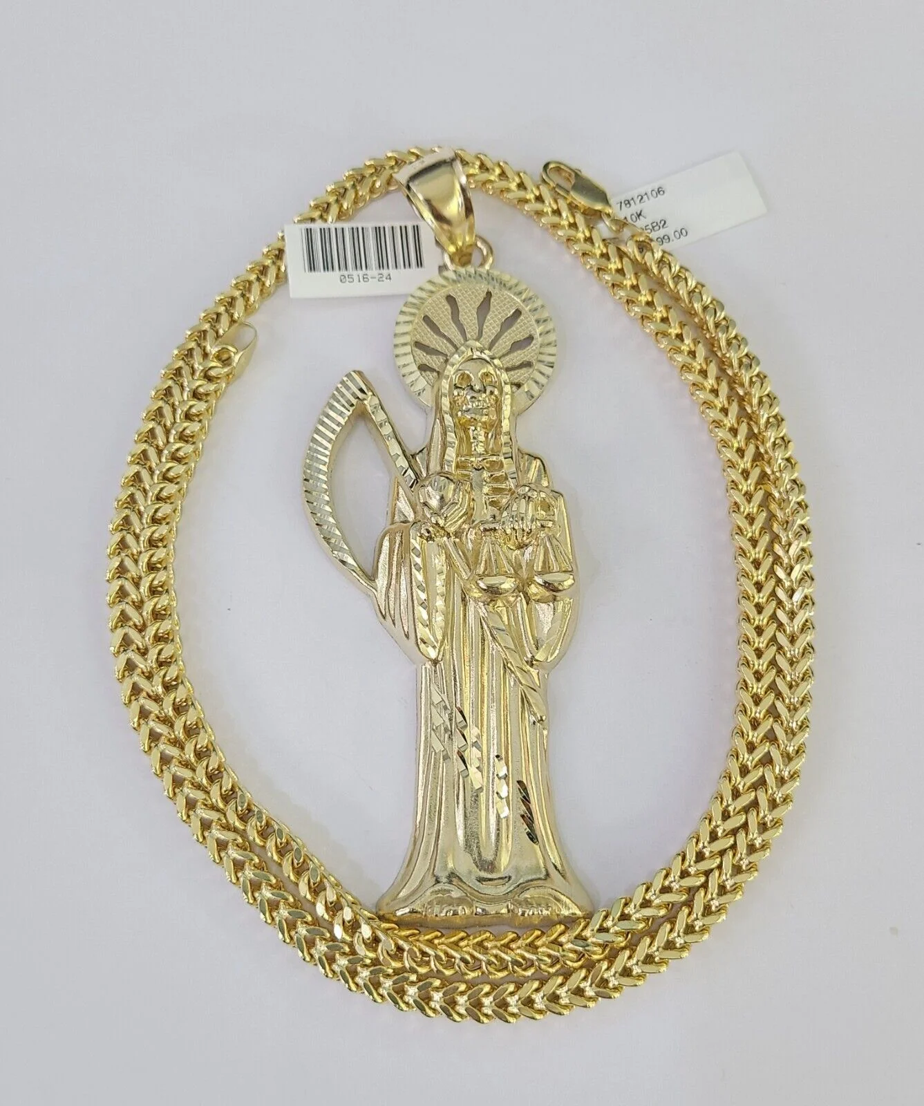 10K Franco Chain Saint Reaper Pendant Charm Necklace 20"-26" 5mm Gold SET Yellow - Image 3