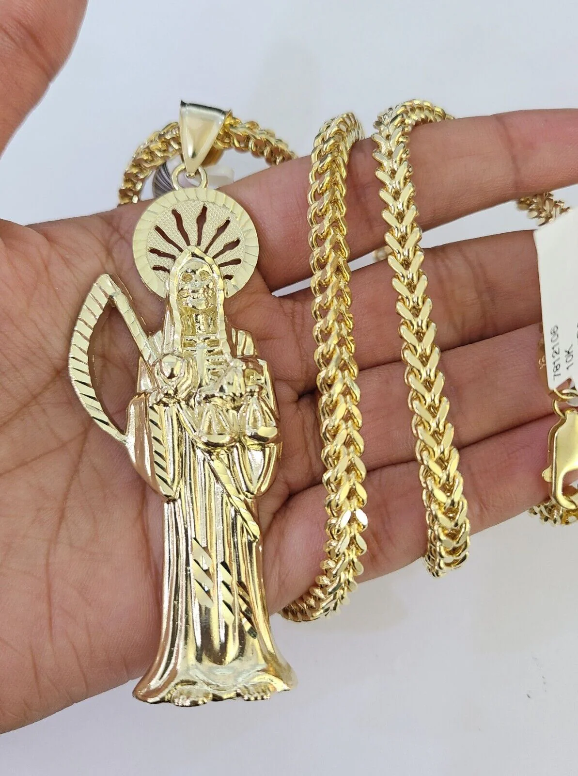 10K Franco Chain Saint Reaper Pendant Charm Necklace 20"-26" 5mm Gold SET Yellow - Image 4
