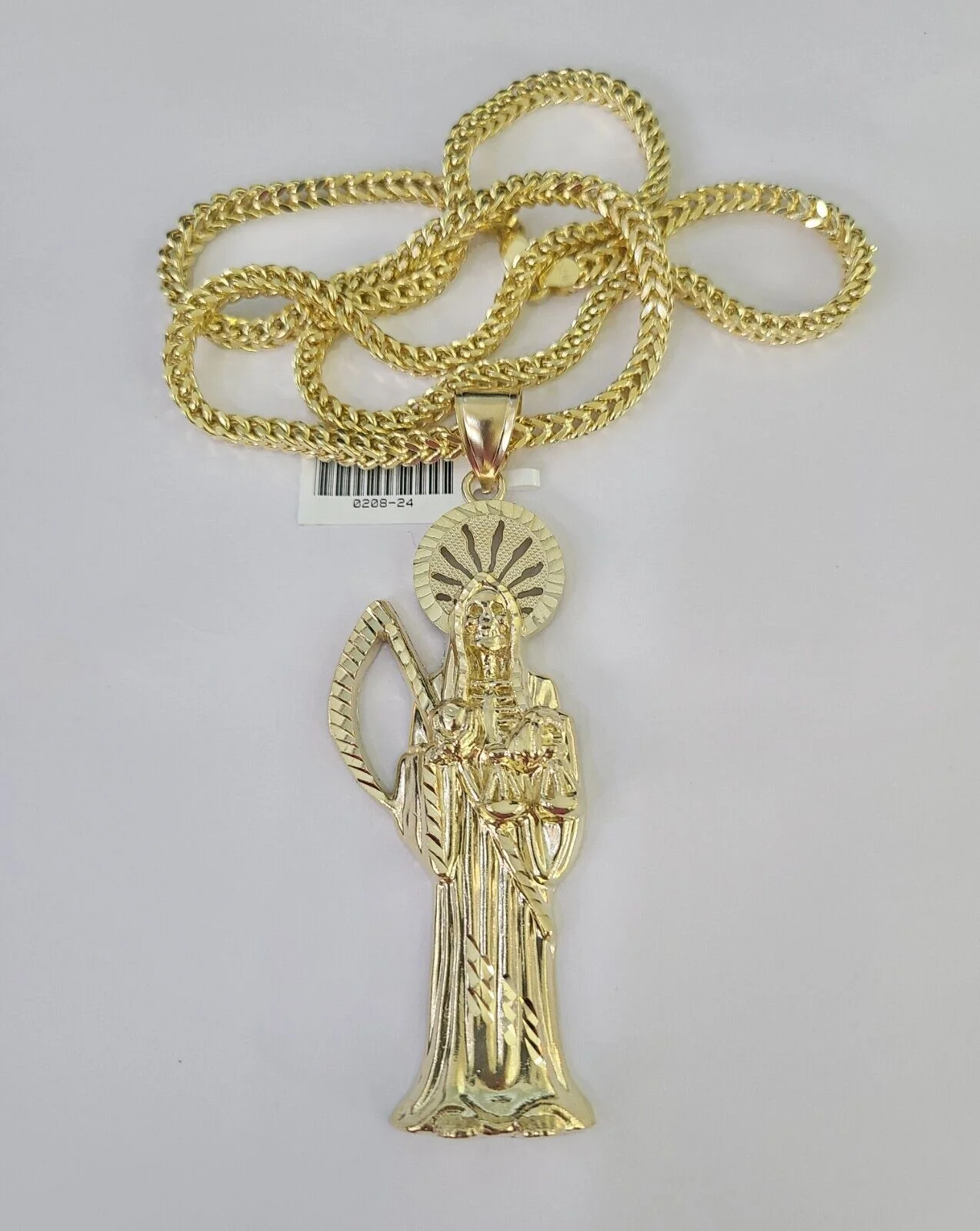 10K Franco Chain Saint Reaper Pendant Charm Necklace 20"-28" 4mm Gold SET Yellow - Image 5