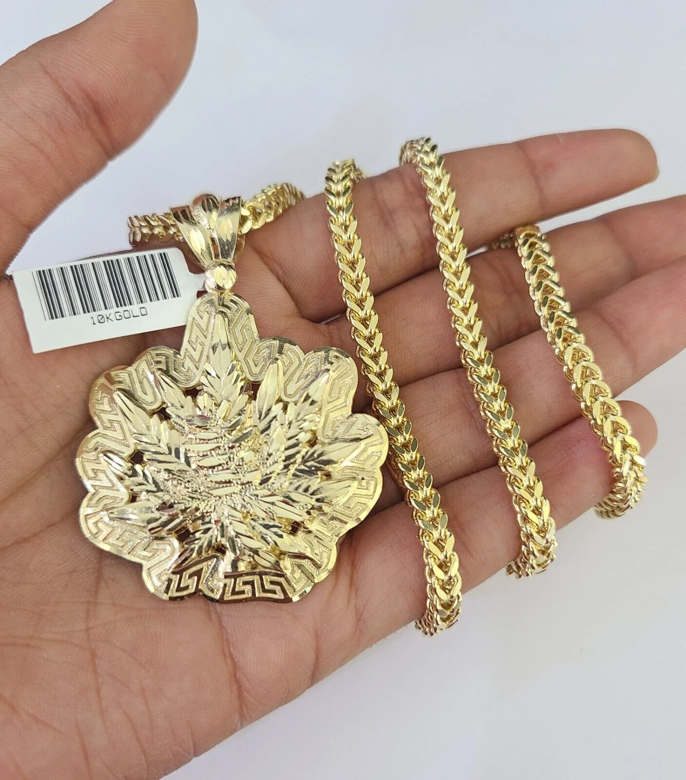 10K Franco Chain Weed Leaf Pendant Charm Necklace 20"-28" 4mm Gold SET Yellow - Image 3