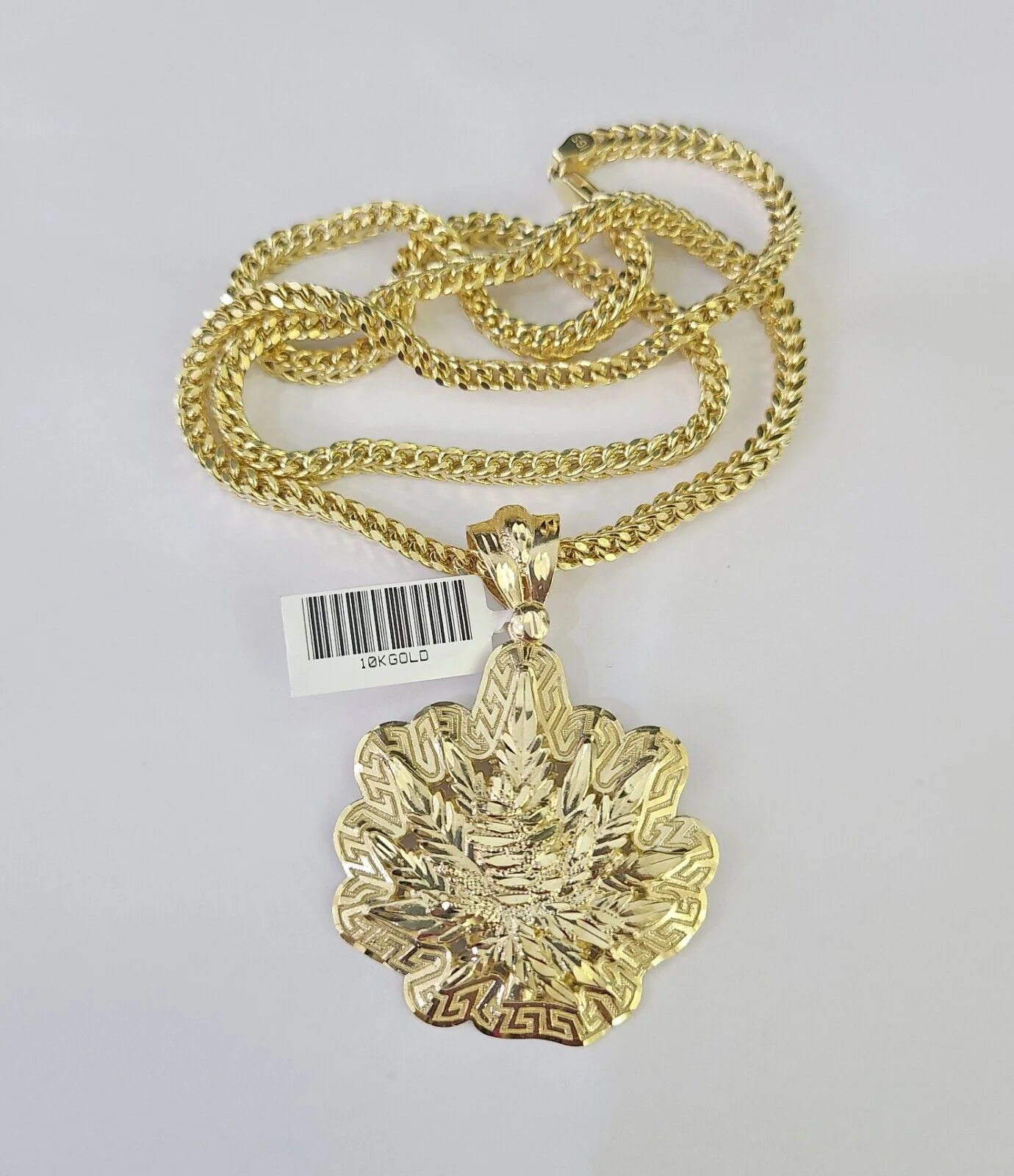 10K Franco Chain Weed Leaf Pendant Charm Necklace 20"-28" 4mm Gold SET Yellow - Image 4