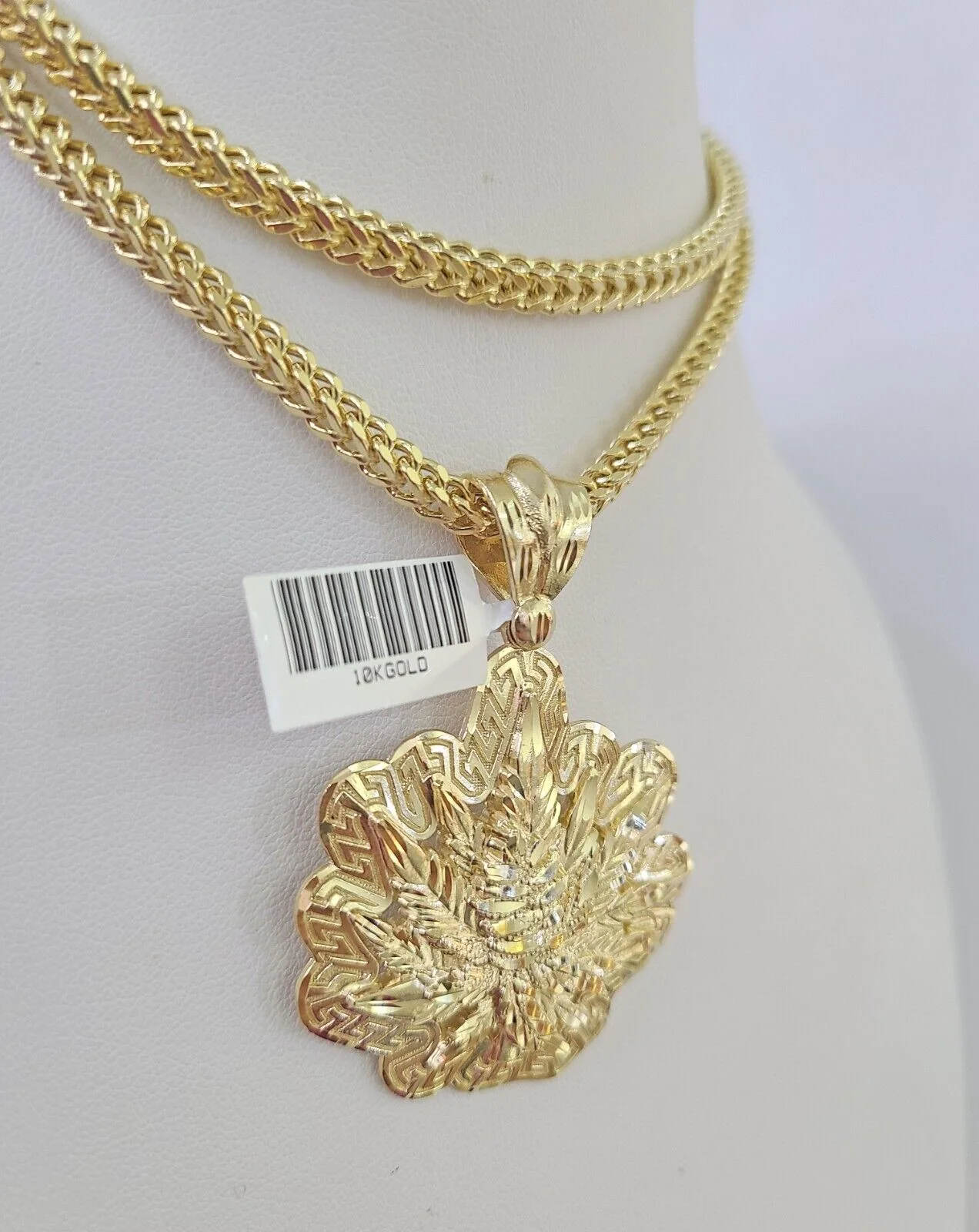 10K Franco Chain Weed Leaf Pendant Charm Necklace 20"-28" 4mm Gold SET Yellow - Image 5