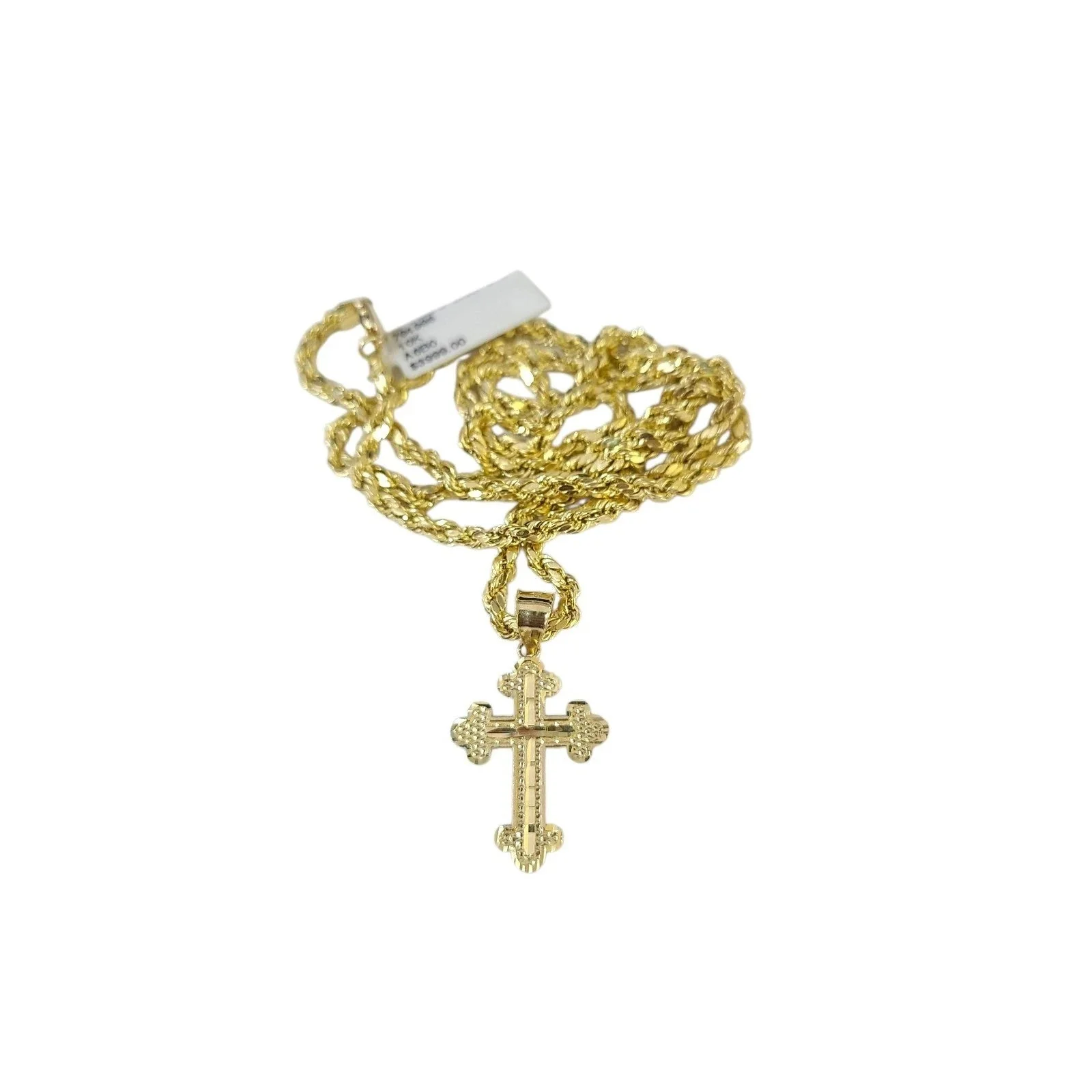 10K Gold 3mm Rope Chain Filigree Cross Pendant Charm Necklace Set 18"-28" Unisex - Image 7