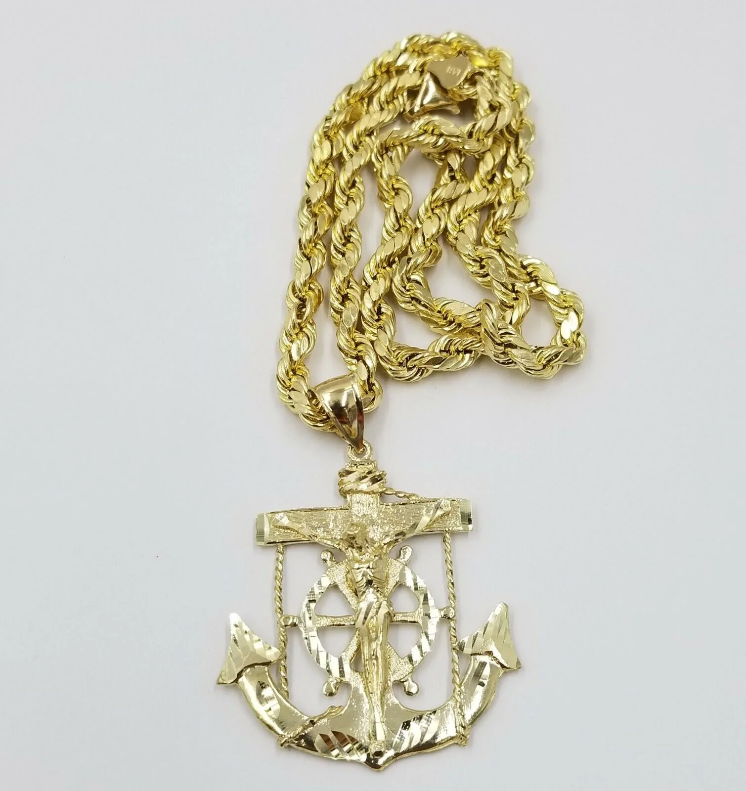 10k Gold Anchor charm pendant & Rope chain necklace 6mm 20"-30" Men's Real SET - Image 2