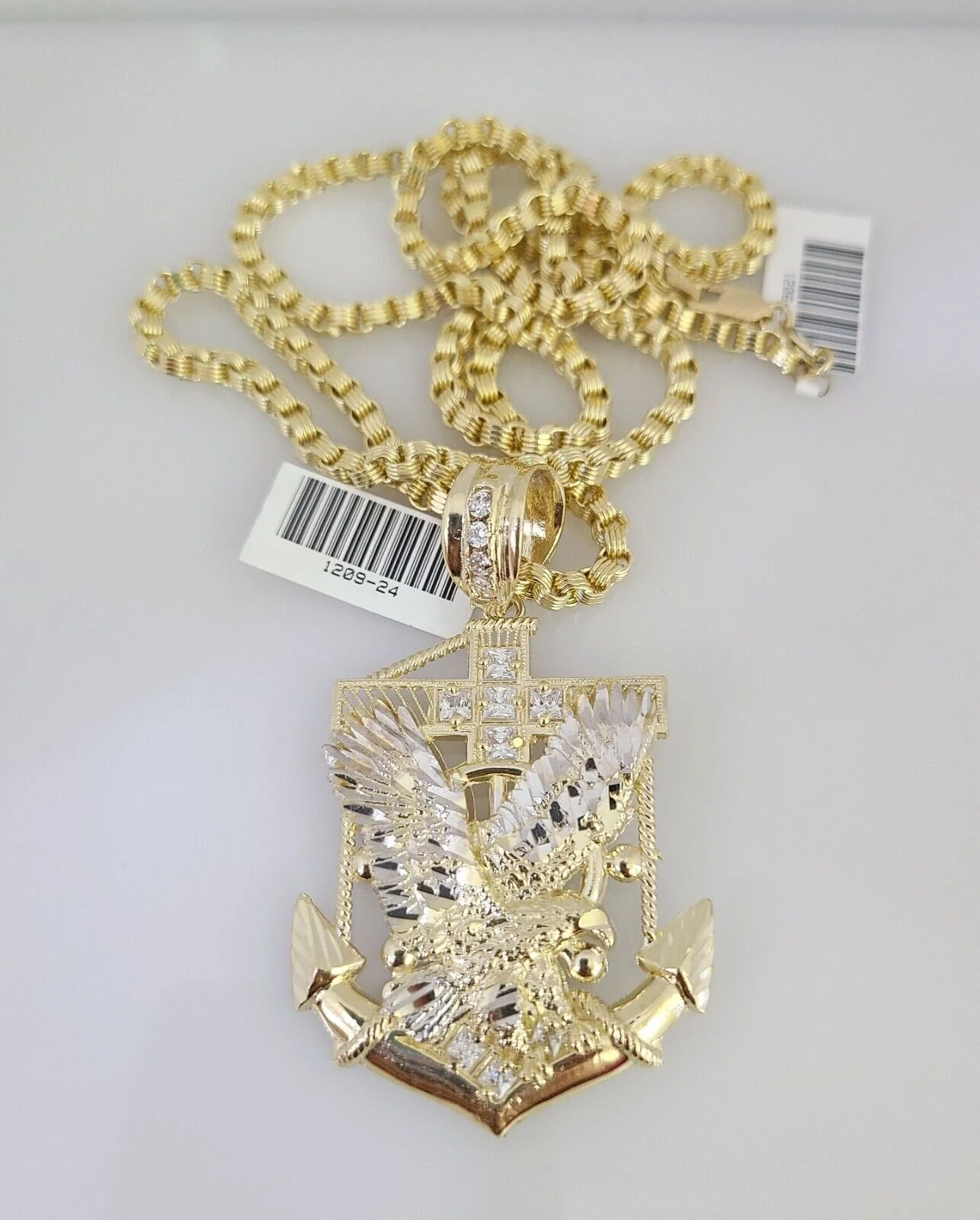 10k Gold Byzantine Chain Eagle Anchor Charm Pendant SET REAL 10kt 3mm 18"-28" - Image 6