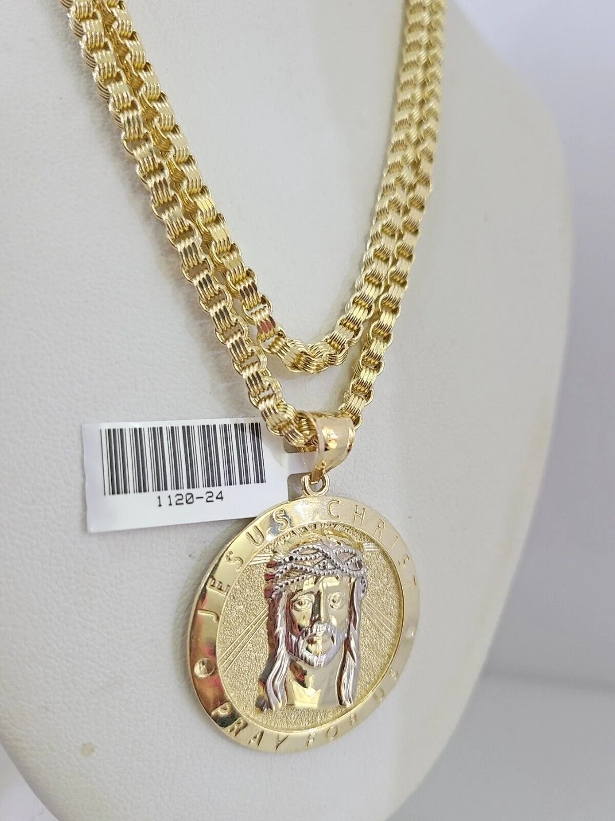 10k Gold Byzantine Chain Jesus Christ Pendant SET REAL 10kt 3mm 18"-28" 10Kt - Image 2