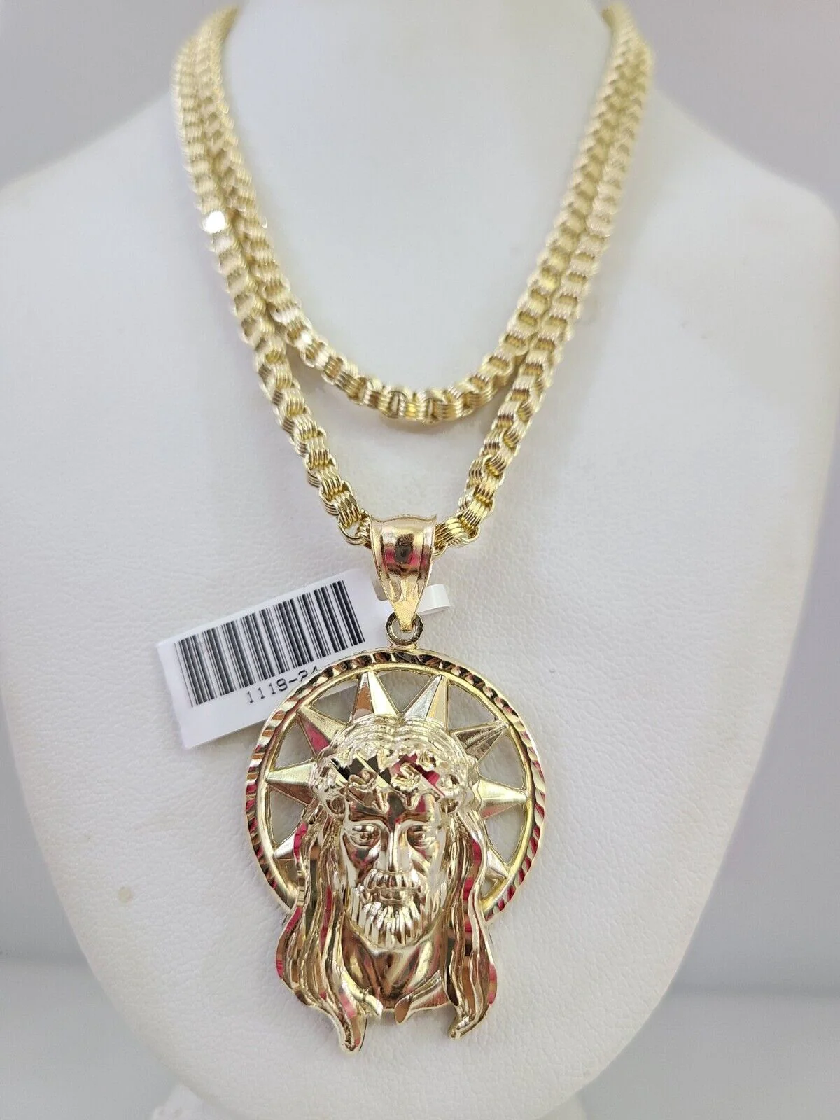 10k Gold Byzantine Chain Jesus Head Pendant SET REAL 10kt 3mm 18"-28" 10Kt