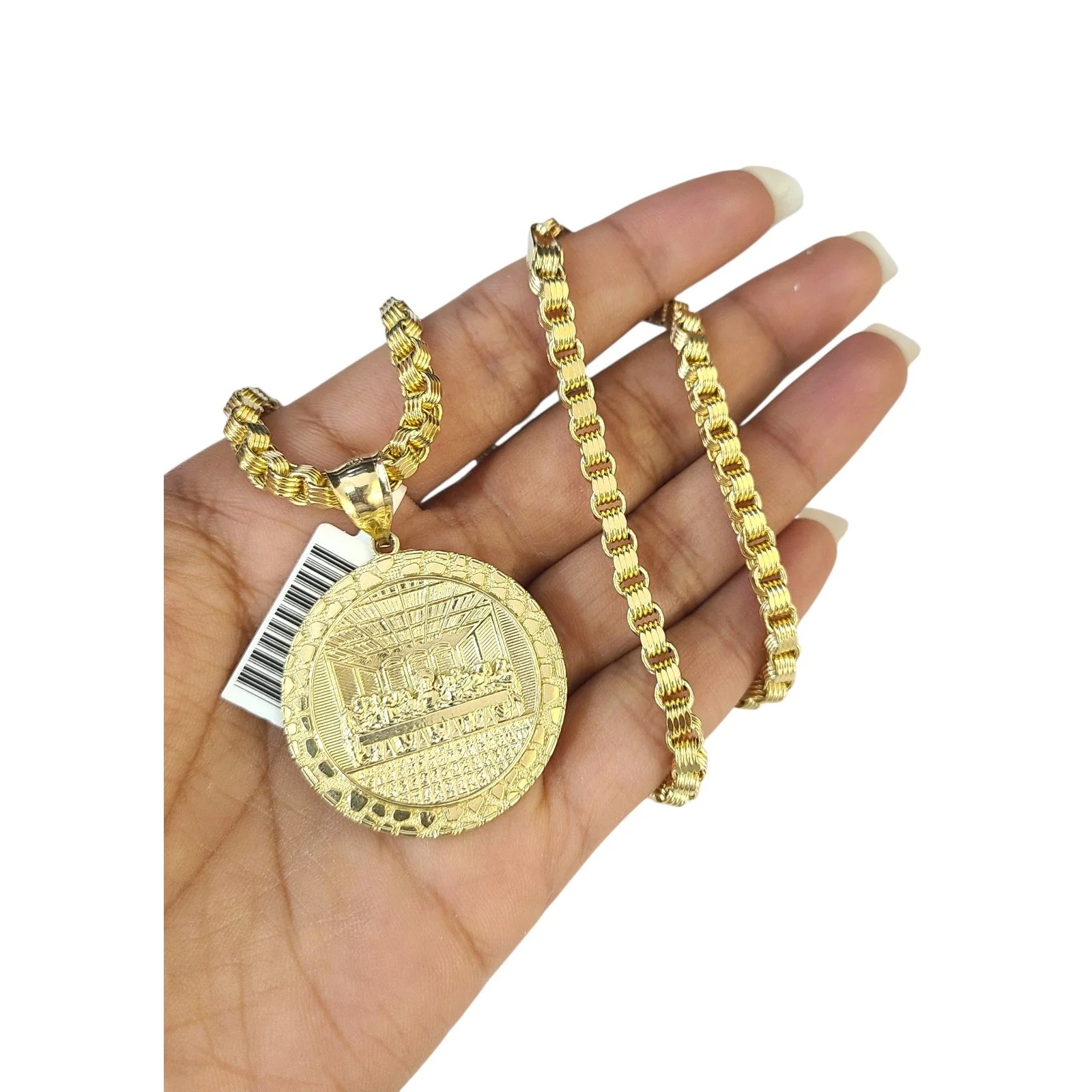 10K Gold Byzantine Chain Last Supper 20"-28" 4mm Pendant Charm Necklace SET