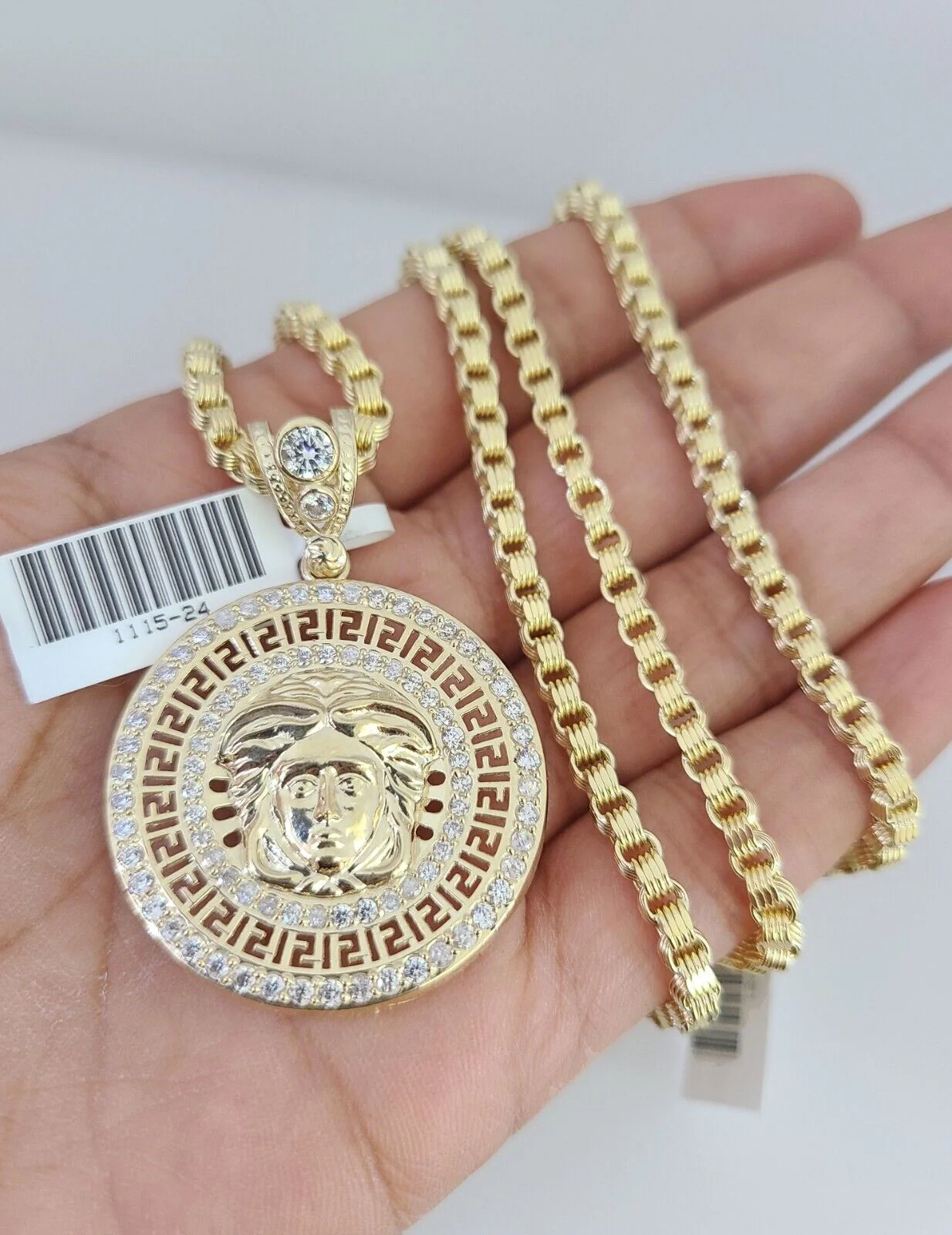 10k Gold Byzantine Chain Medusa Head Pendant SET REAL 10kt 3mm 18"-28" 10Kt - Image 3