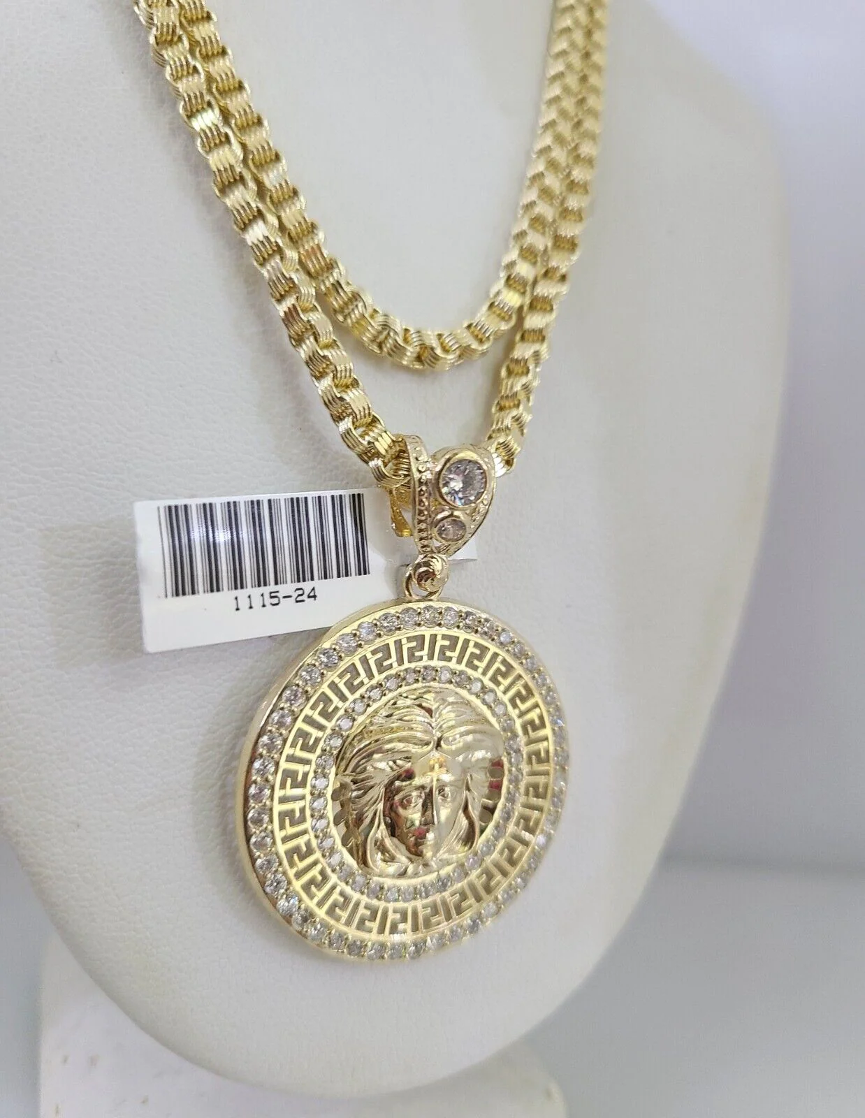 10k Gold Byzantine Chain Medusa Head Pendant SET REAL 10kt 3mm 18"-28" 10Kt - Image 4