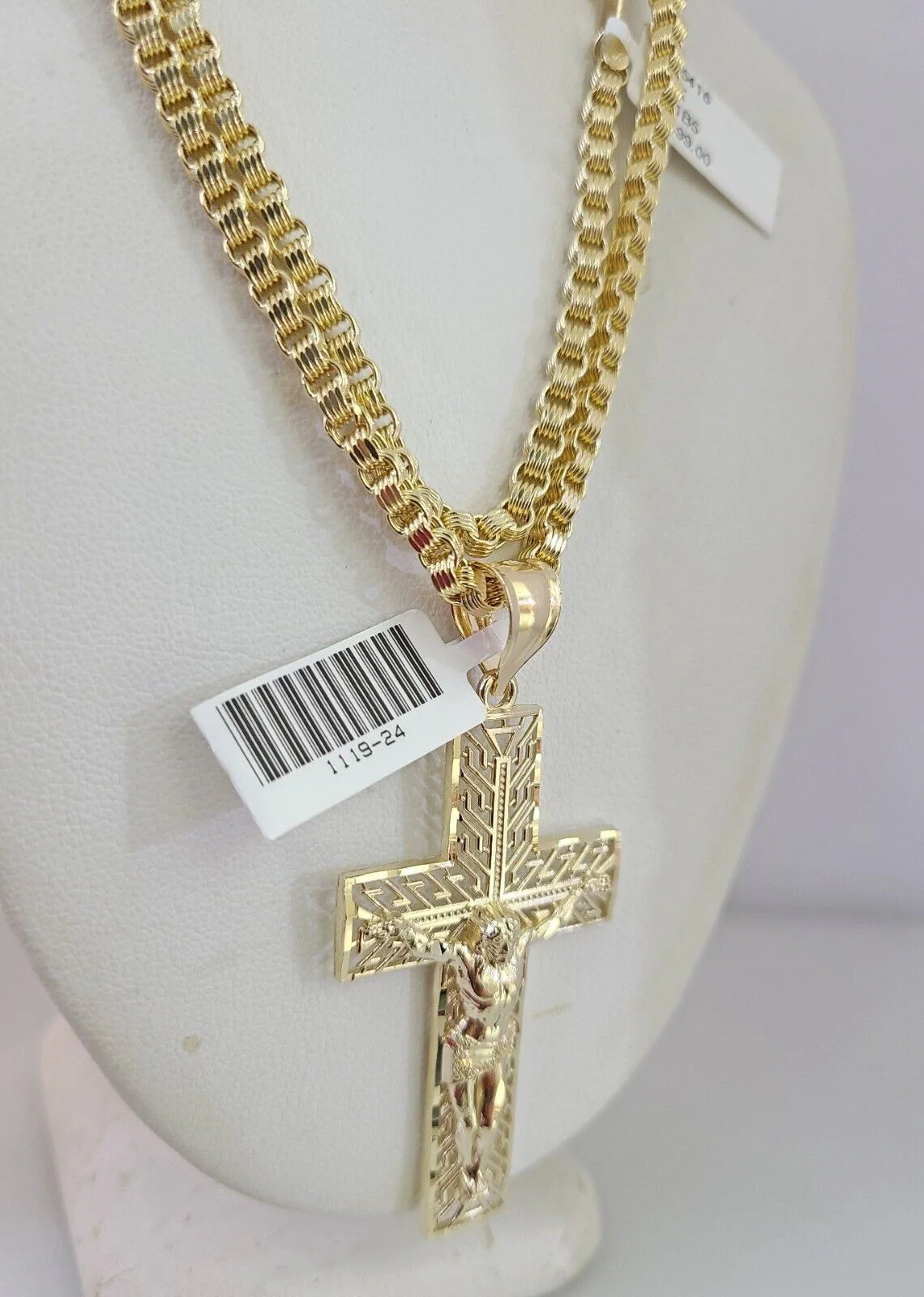 10k Gold Byzantine Chain Necklace Cross Charm Pendant SET REAL 10kt 3mm - Image 5