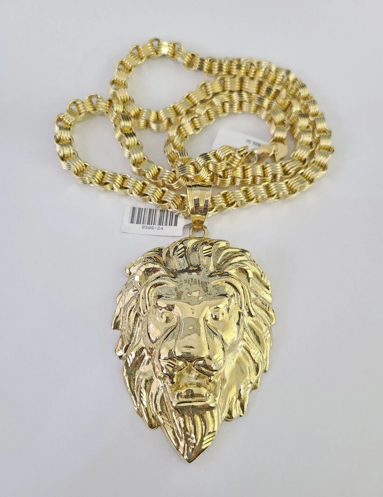10k Gold Byzantine Chain Necklace Roaring Lion Pendant Charm SET 20"-30" 7.5mm