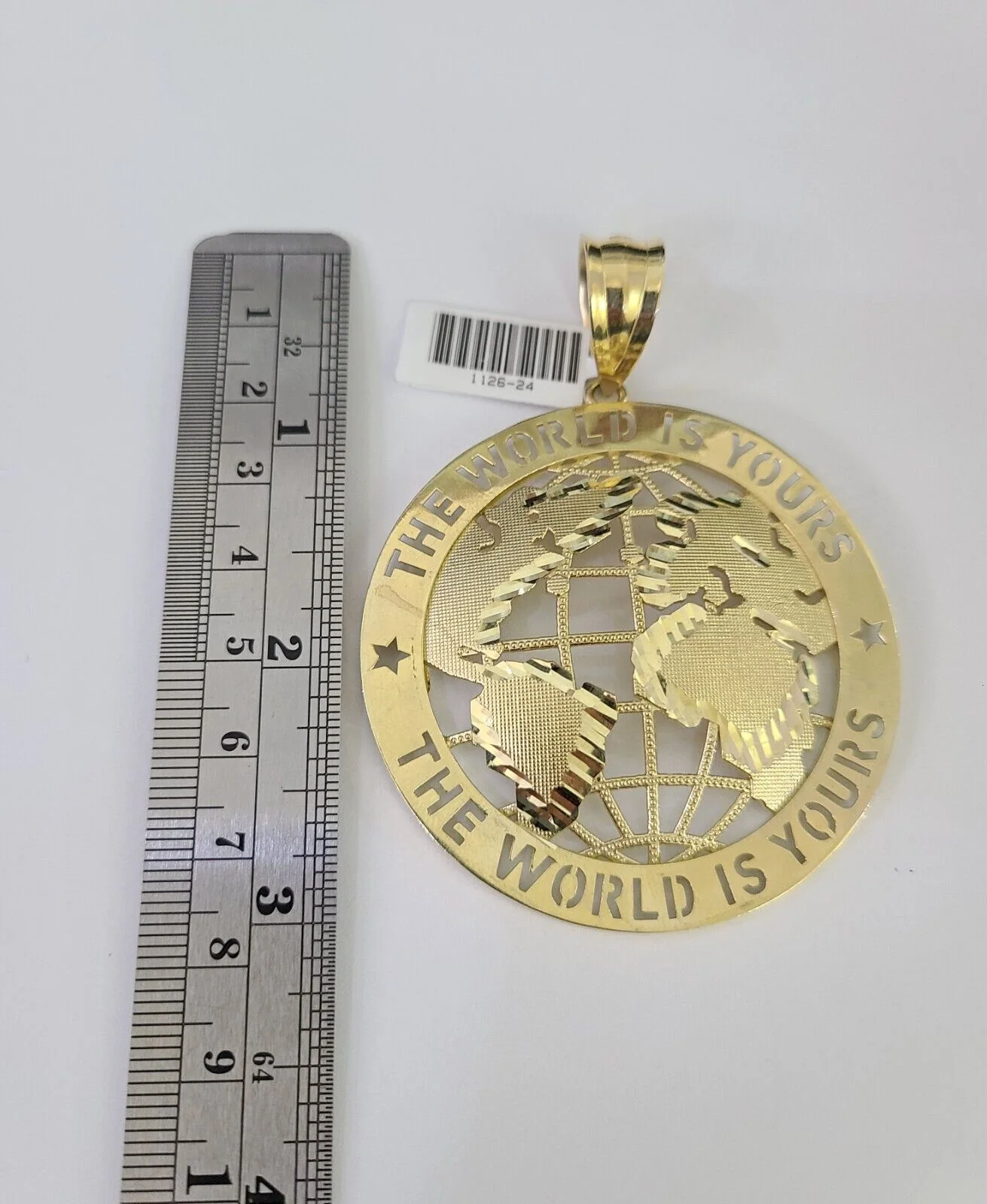 10k Gold Byzantine Chain Necklace World is Yours Pendant Charm SET 20"-30" 7.5mm - Image 8