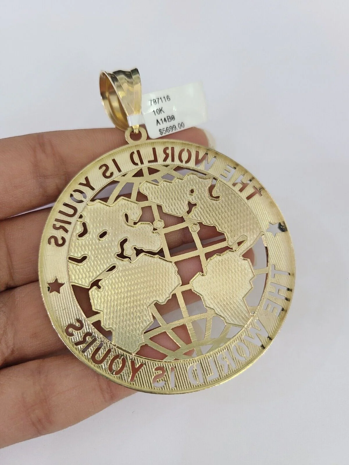 10k Gold Byzantine Chain Necklace World is Yours Pendant Charm SET 20"-30" 7.5mm - Image 9