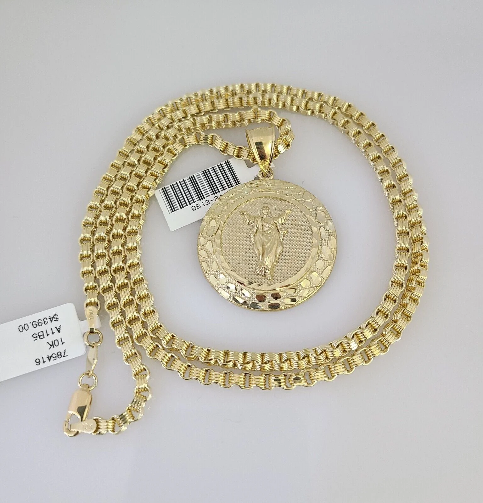 10k Gold Byzantine Chain Nugget Jesus Pendant SET REAL 10kt 3mm 18"-28" 10Kt