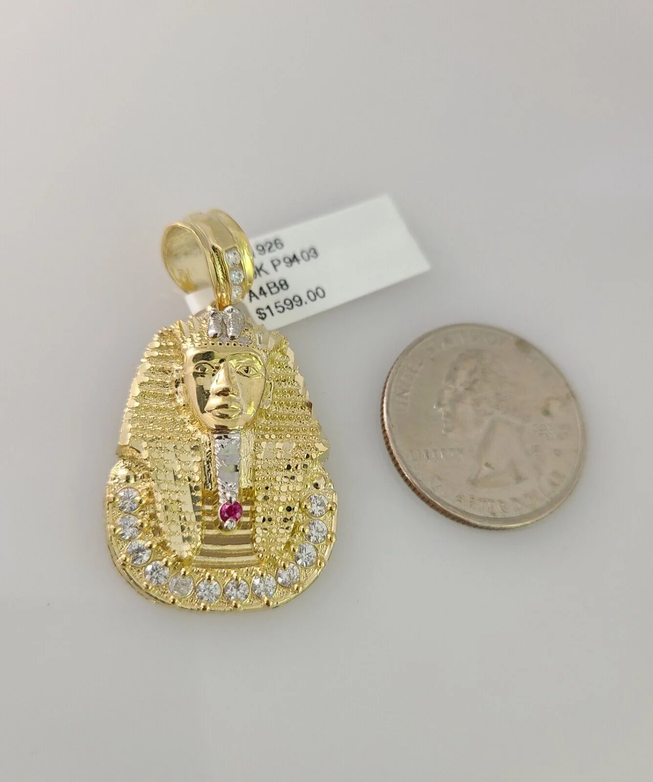 10k Gold Byzantine Chain Pharaoh Head Charm Pendant SET REAL 10kt 3mm 18"-28" - Image 5