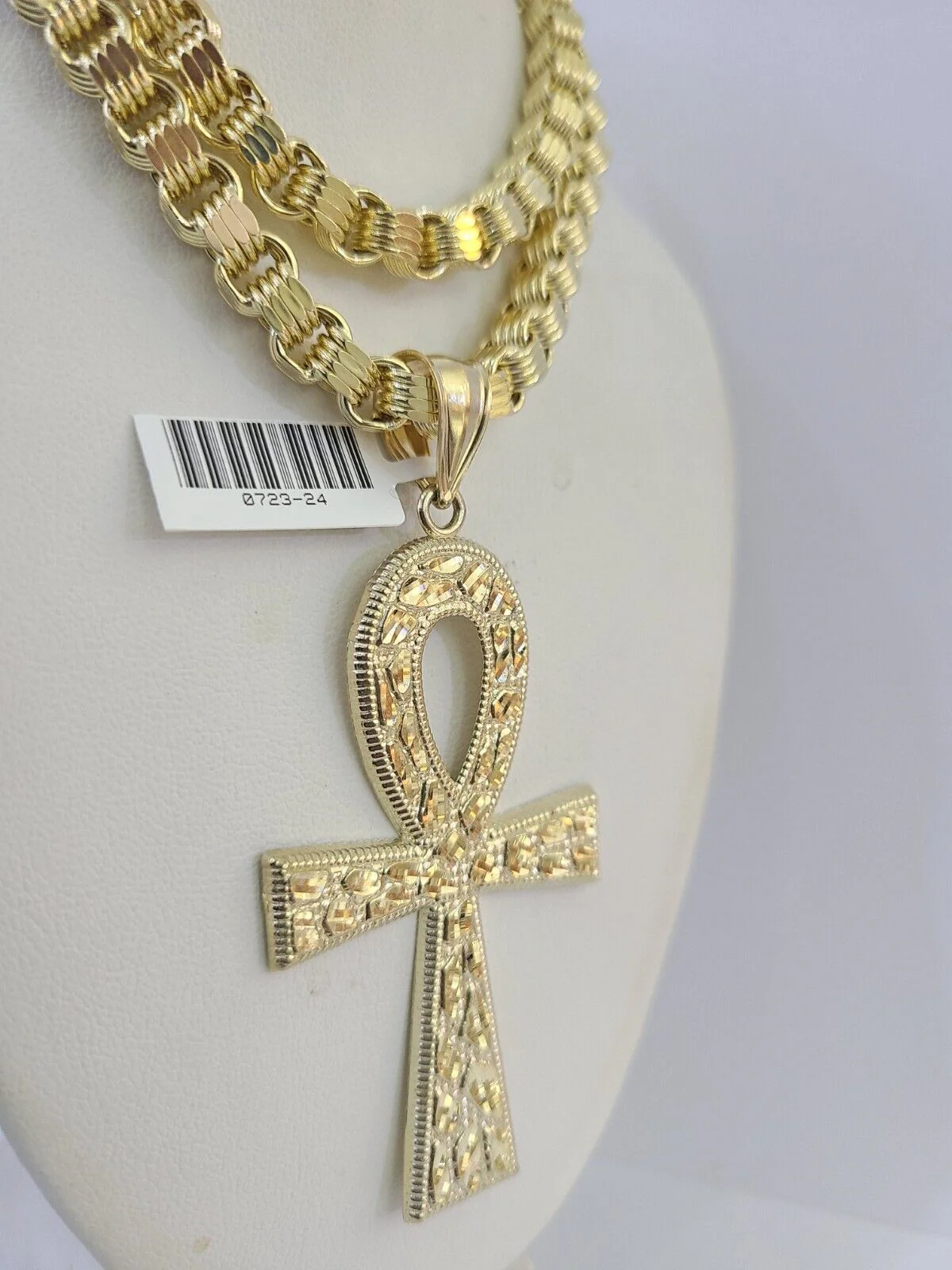 10k Gold Byzantine Necklace Jesus Cross Charm 20-30 inches 6mm SET Chain Pendant - Image 3