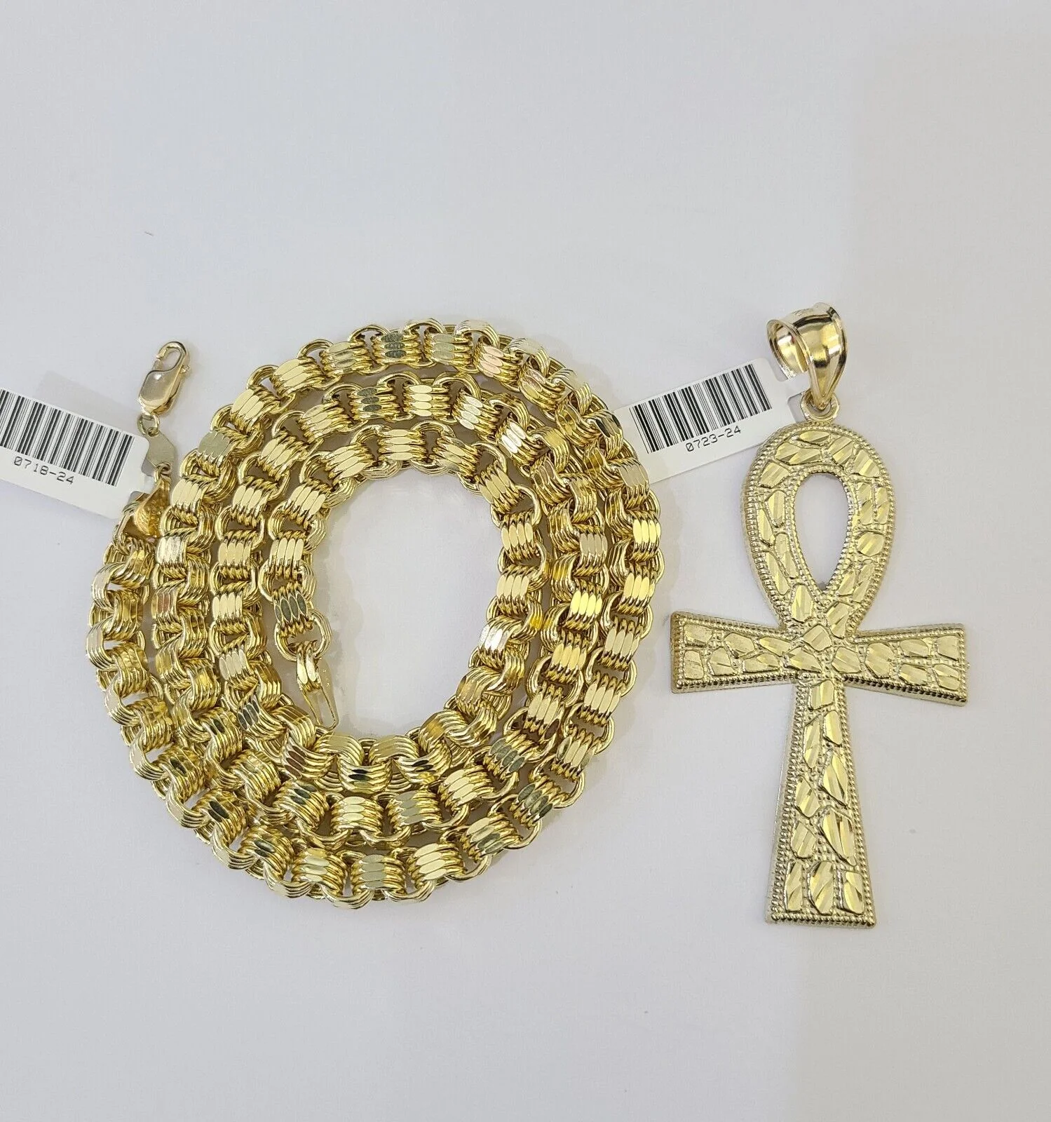 10k Gold Byzantine Necklace Jesus Cross Charm 20-30 inches 6mm SET Chain Pendant - Image 5