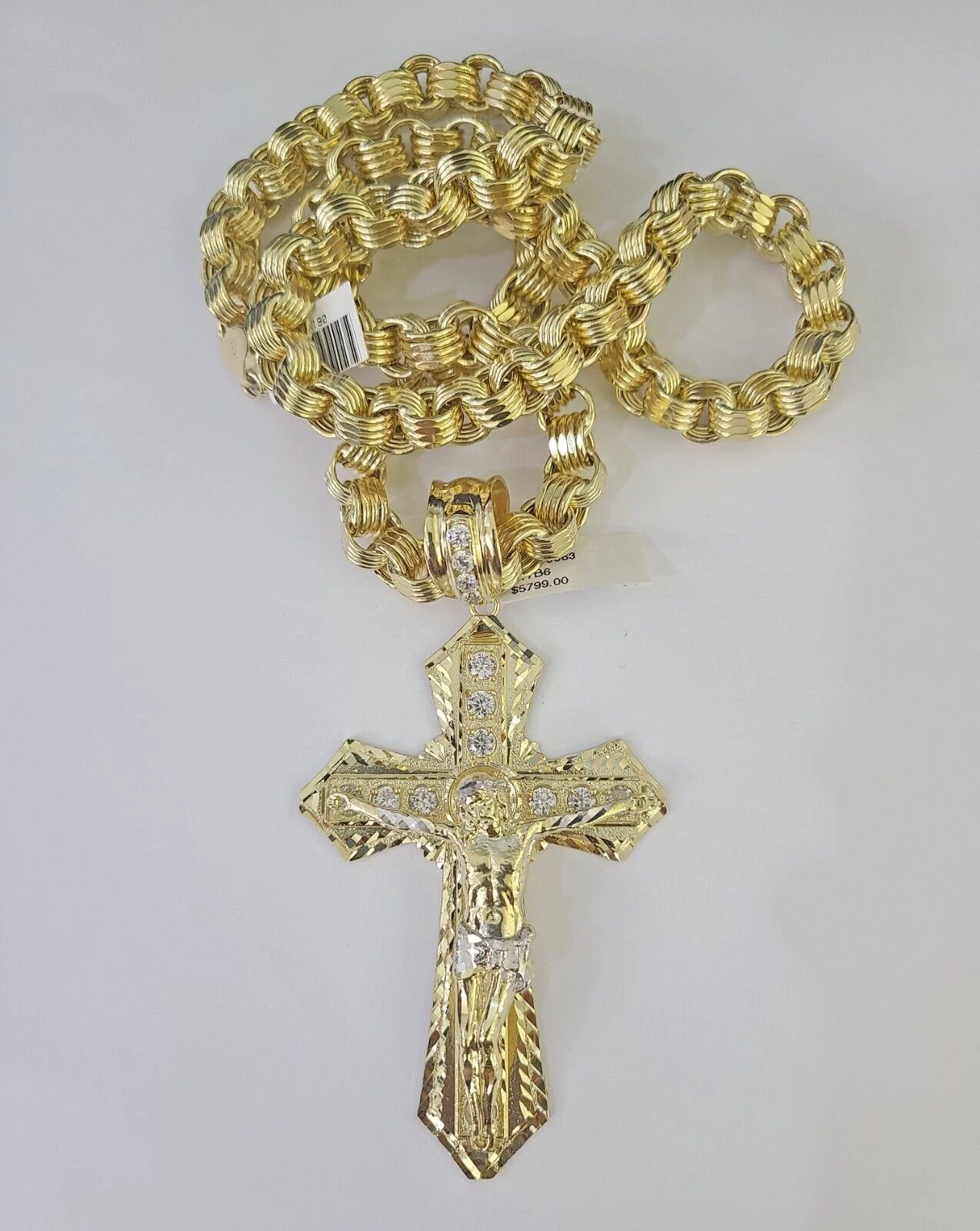 10k Gold Byzantine Necklace Jesus Cross Charm 20-30 inches 9mm REAL SET Chain - Image 5