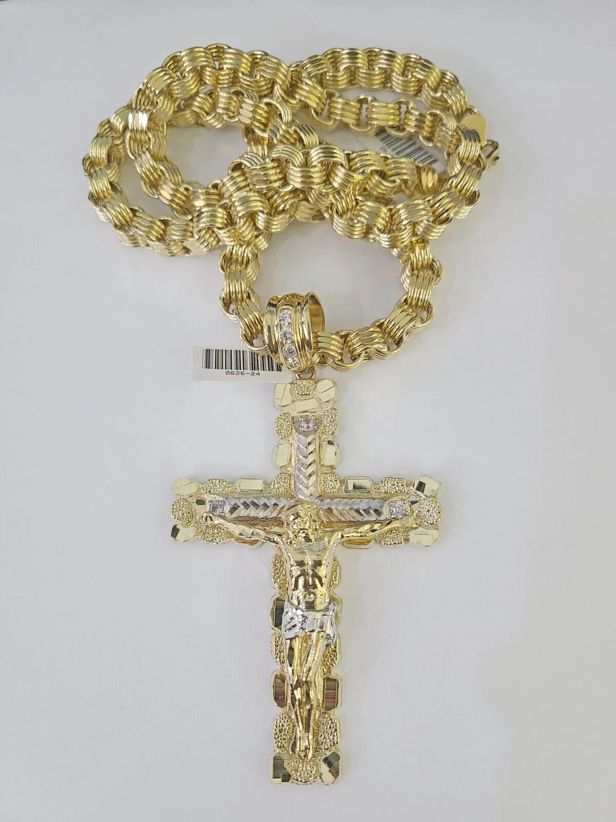 10k Gold Byzantine Necklace Jesus Cross Charm 20-30 inches 9mm REAL SET Chain - Image 4