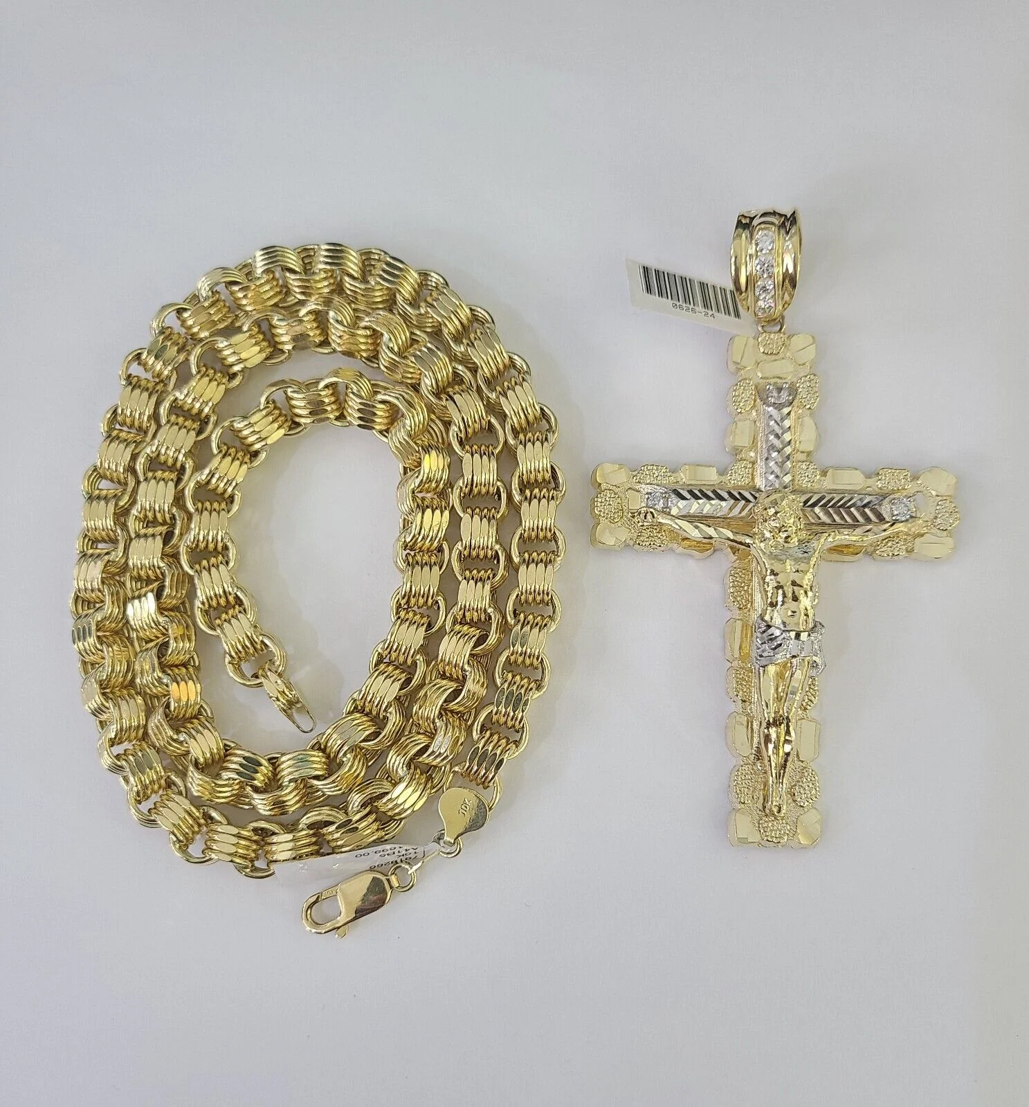 10k Gold Byzantine Necklace Jesus Cross Charm 20-30 inches 9mm REAL SET Chain - Image 5