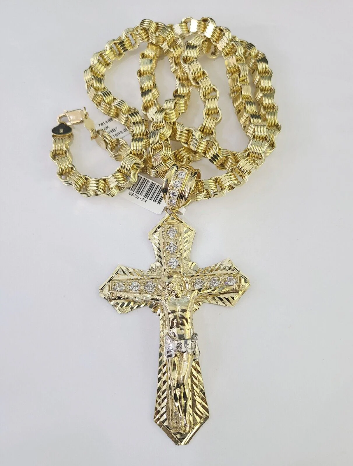 10k Gold Byzantine Necklace Jesus Cross Charm Pendant 20"-30" 8mm REAL SET Chain - Image 4