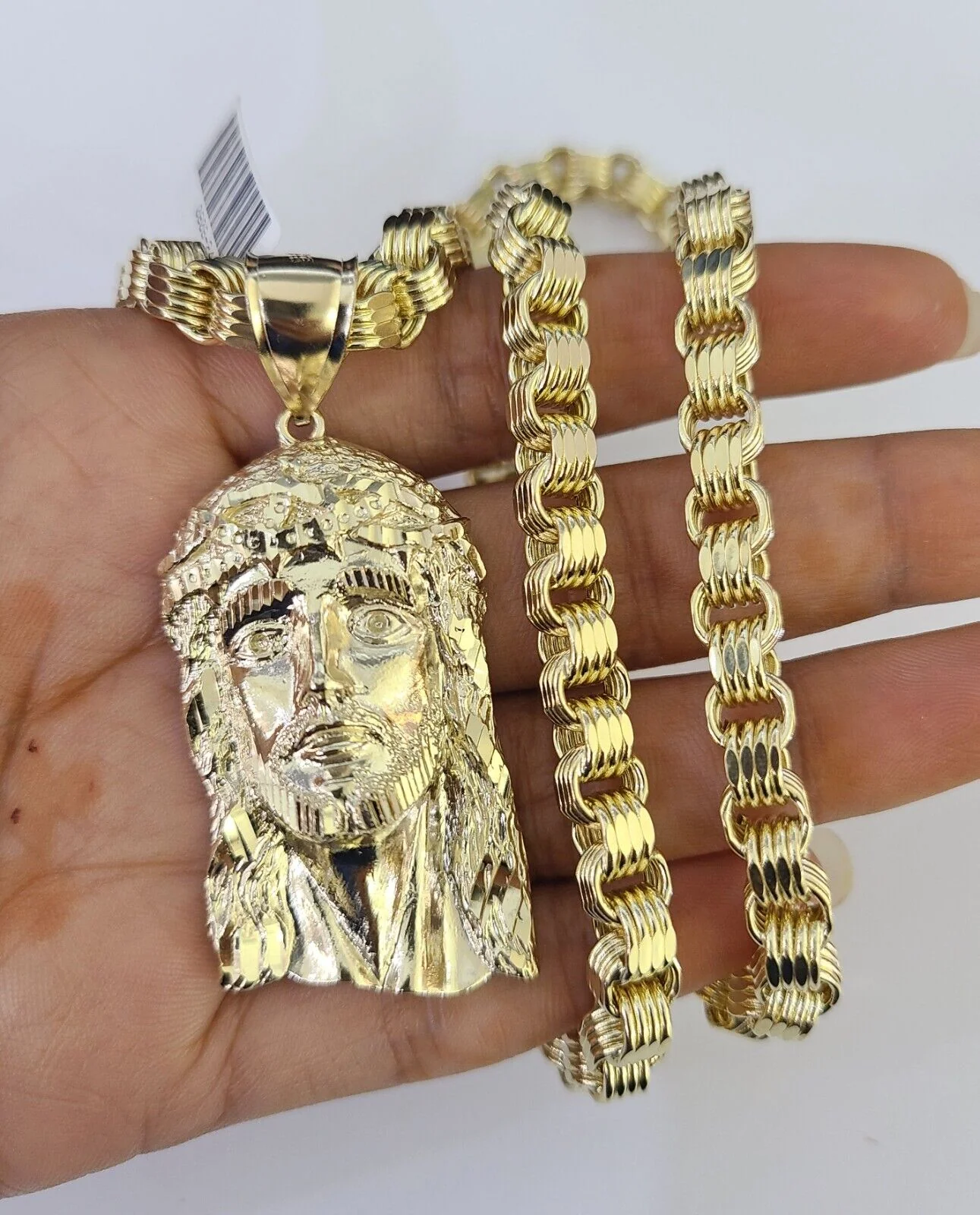 10k Gold Byzantine Necklace Jesus Head Charm 20-30 inches 6mm SET Chain Pendant - Image 6