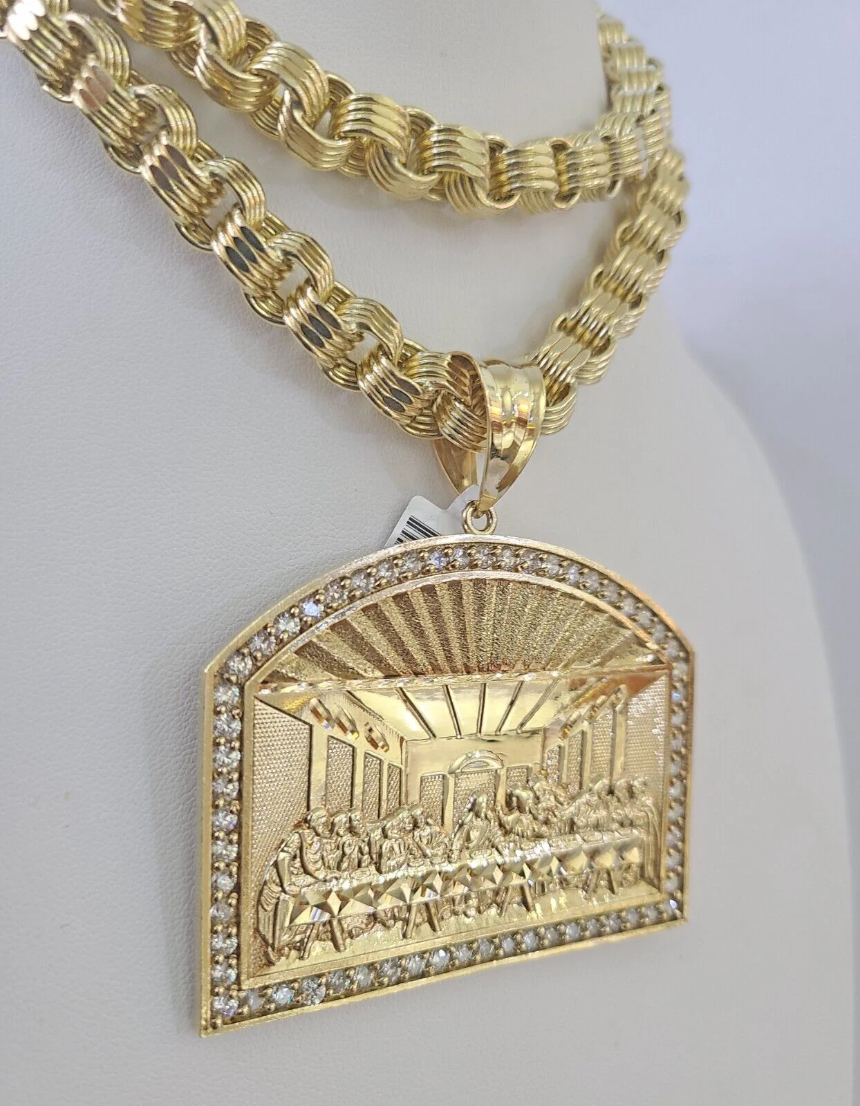 10k Gold Byzantine Necklace Last Supper Charm 20-30 inches 9mm REAL SET Chain - Image 2