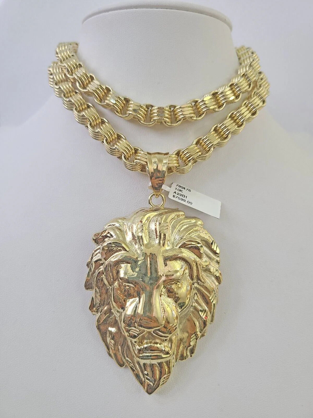 10k Gold Byzantine Necklace Lion Charm 20-30 inches 9mm REAL Yellow SET Chain